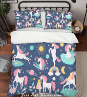 3D Cartoon Unicorn Rainbow Quilt Cover Set Bedding Set Duvet Cover Pillowcases A062 LQH- Jess Art Decoration