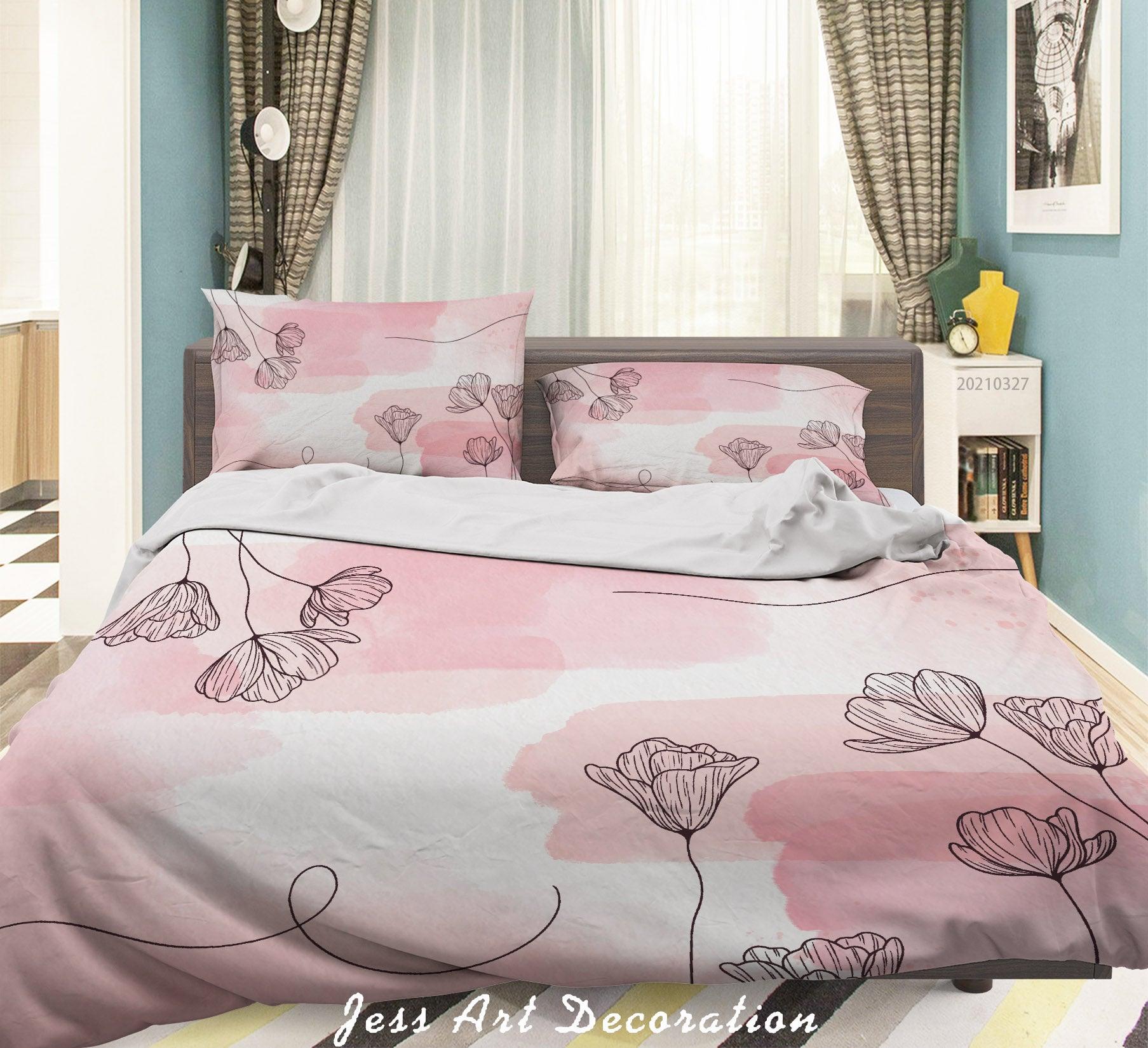 3D Watercolor Pink Floral Quilt Cover Set Bedding Set Duvet Cover Pillowcases 12- Jess Art Decoration