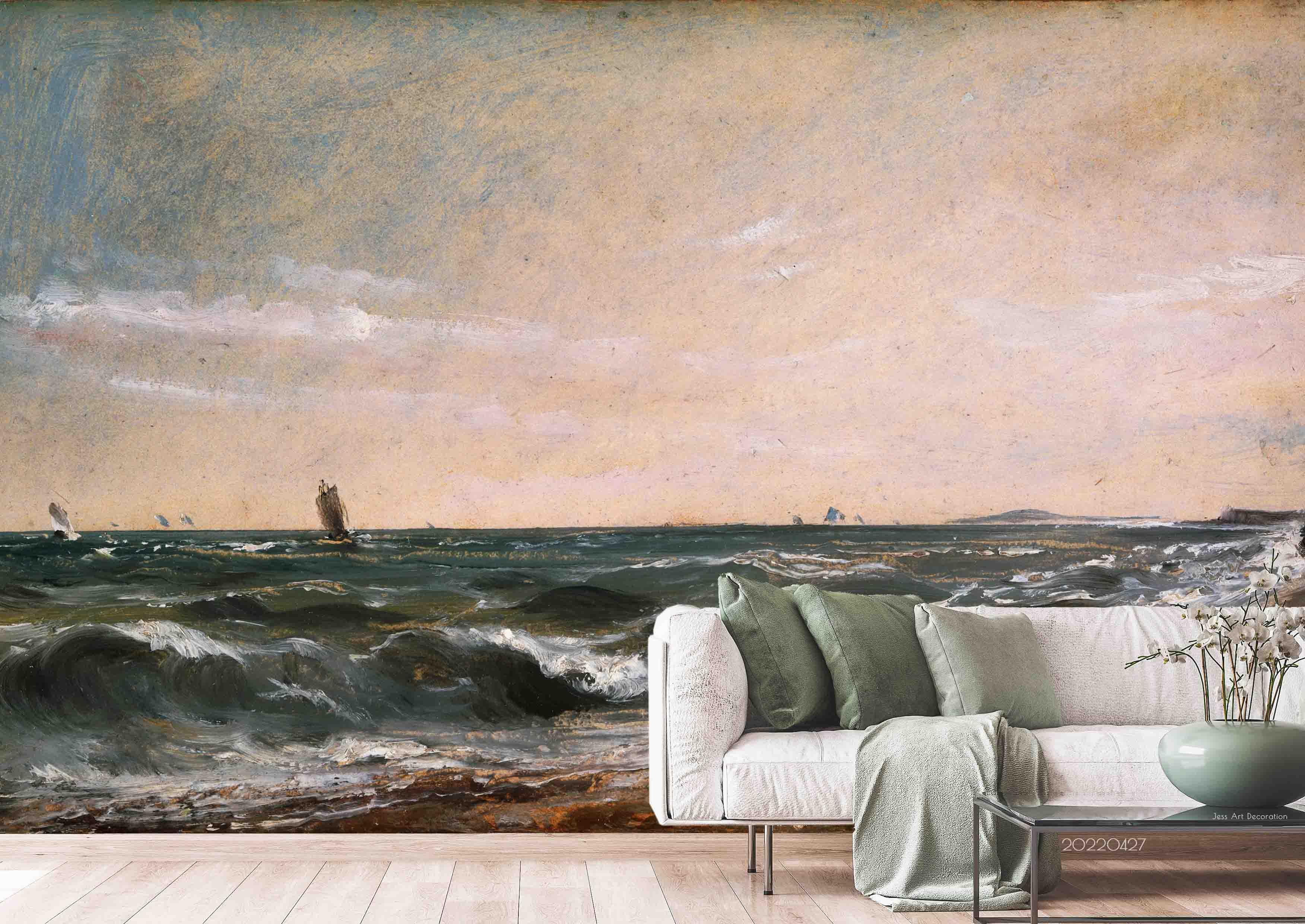 3D Sea Sailboat Oil Painting Wall Mural Wallpaper GD 4439- Jess Art Decoration
