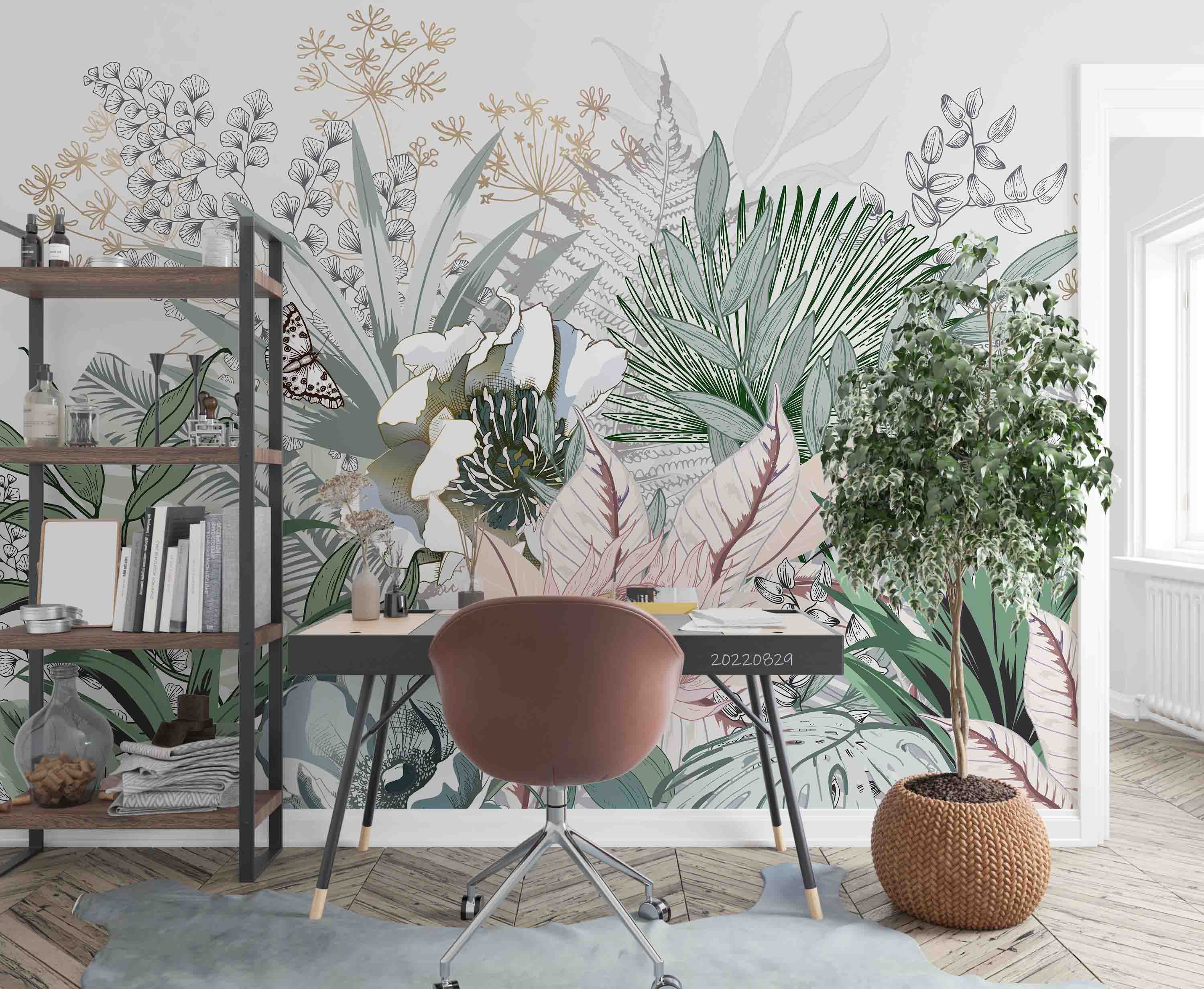 3D Tropical Plant Fresh Rainforest Palm Leaf Abstract Plant Wall Mural Wallpaper GD 2679- Jess Art Decoration