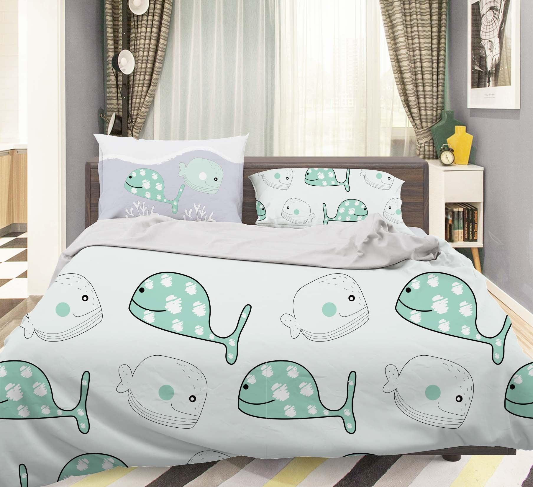 3D Green Whale Shark Quilt Cover Set Bedding Set Pillowcases 31- Jess Art Decoration