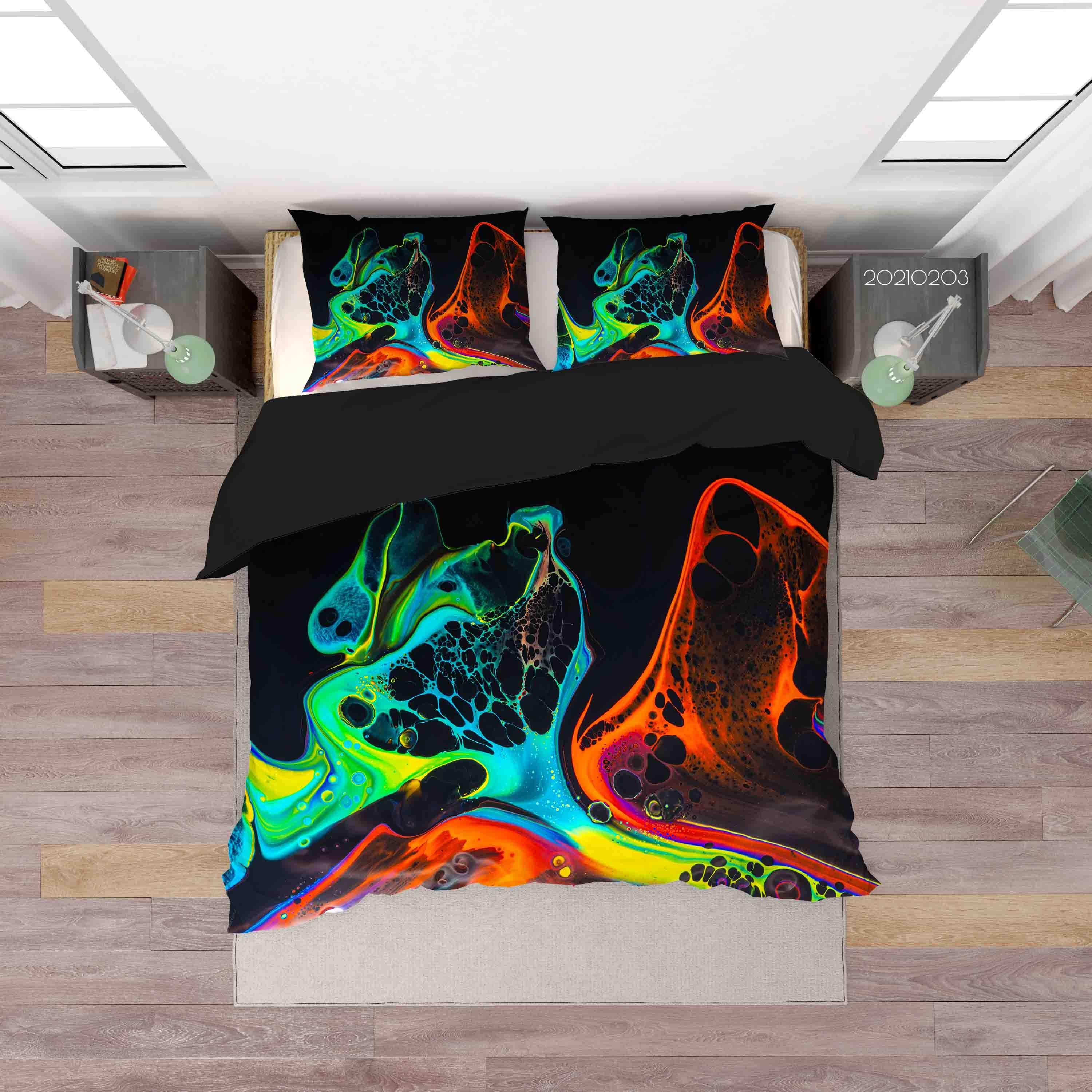 3D Abstract Green Orange Marble Texture Quilt Cover Set Bedding Set Duvet Cover Pillowcases 5- Jess Art Decoration