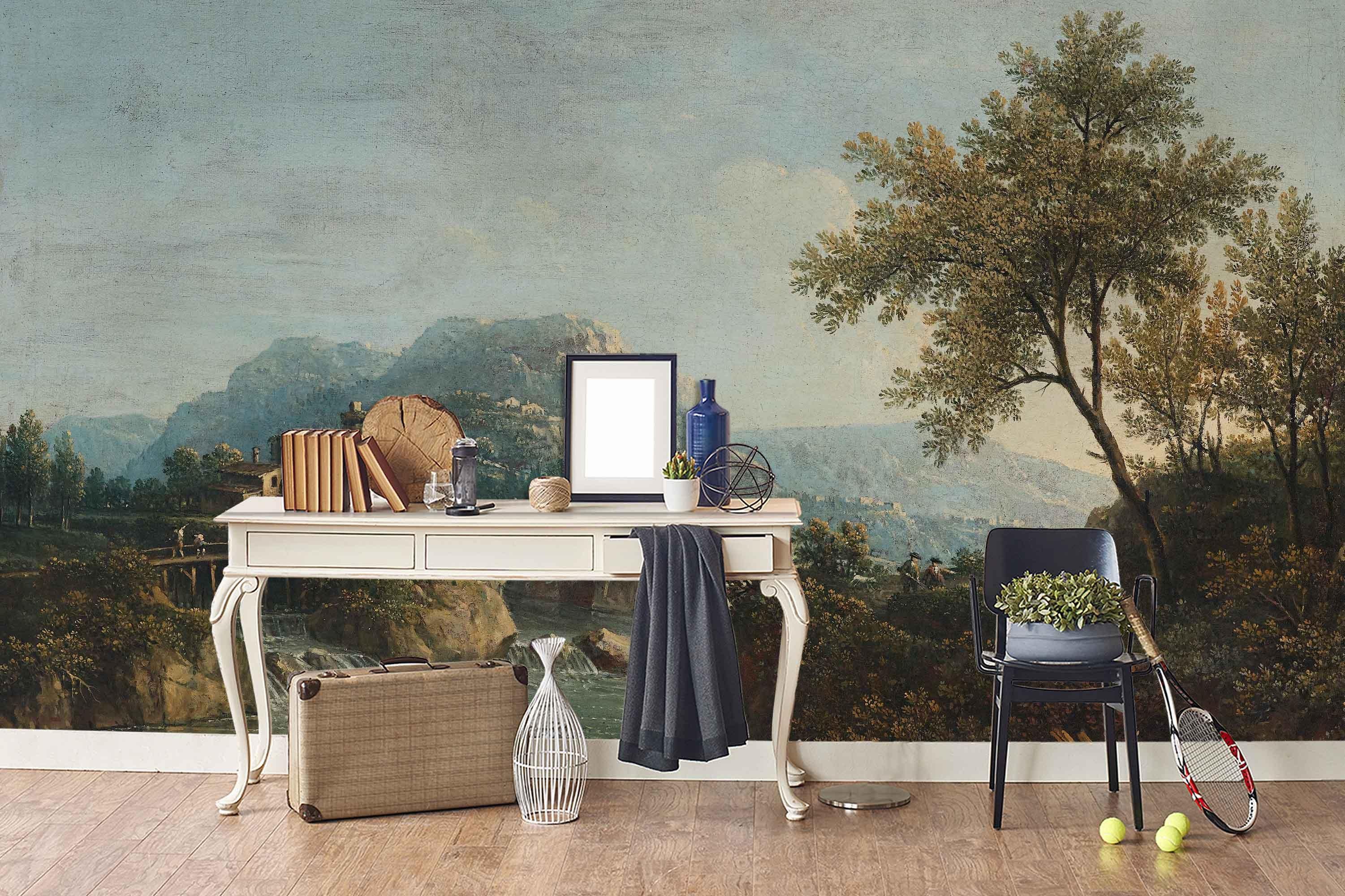 3D building river mountains forest painting wall mural wallpaper 71- Jess Art Decoration