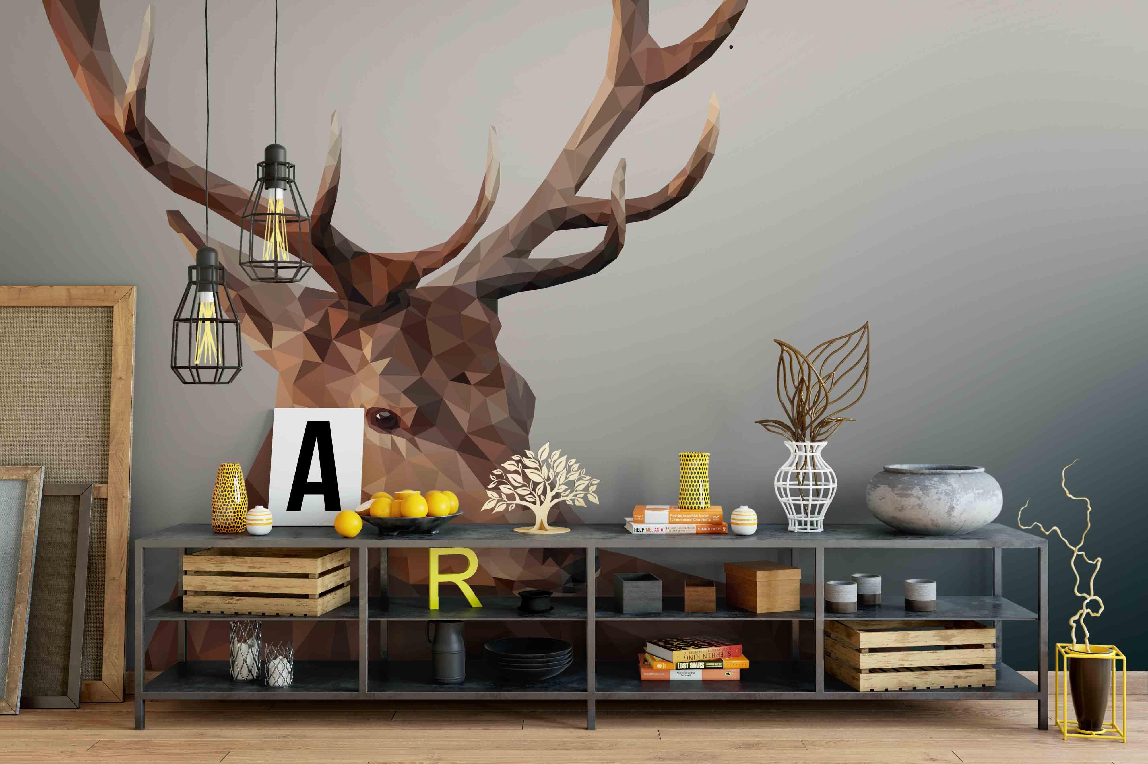 3D Deer Grey Wall Mural Wallpaper 75- Jess Art Decoration