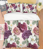 3D Purple Flowers Green Leaves Quilt Cover Set Bedding Set Pillowcases 188- Jess Art Decoration