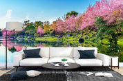 3D Park Lake Cherry Blossom Wall Mural Wallpaper LQH 534- Jess Art Decoration