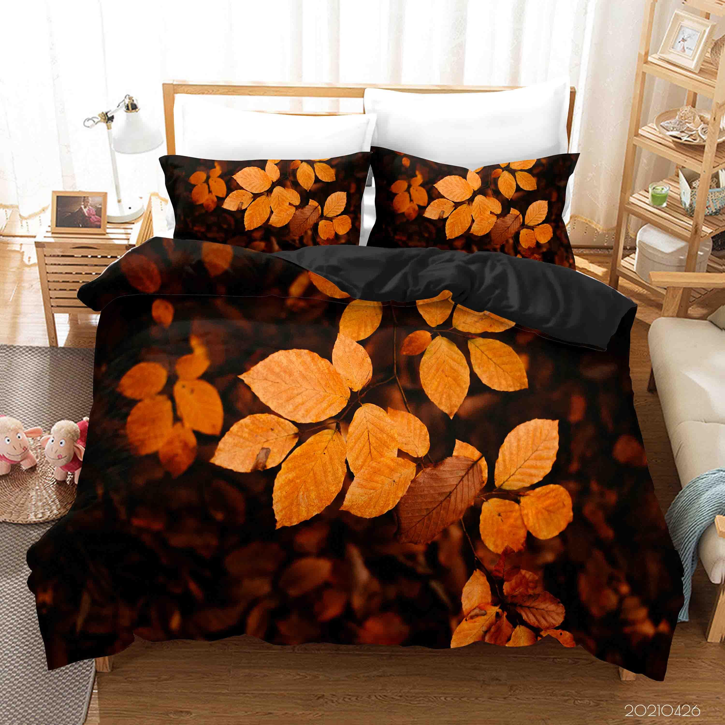3D Autumn Leaf Quilt Cover Set Bedding Set Duvet Cover Pillowcases 304- Jess Art Decoration
