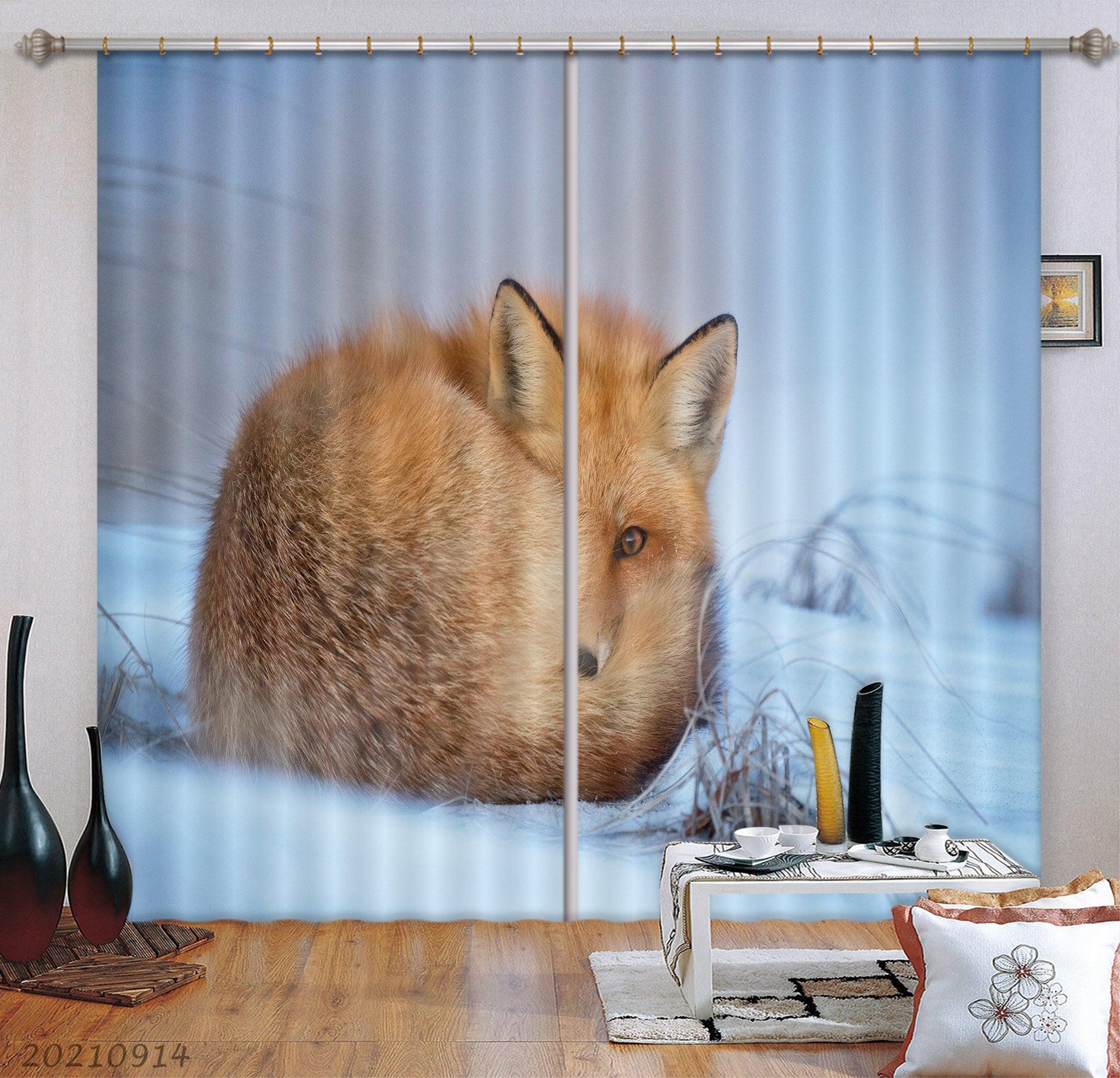 3D Snow Animal Fox Curtains and Drapes LQH 293- Jess Art Decoration