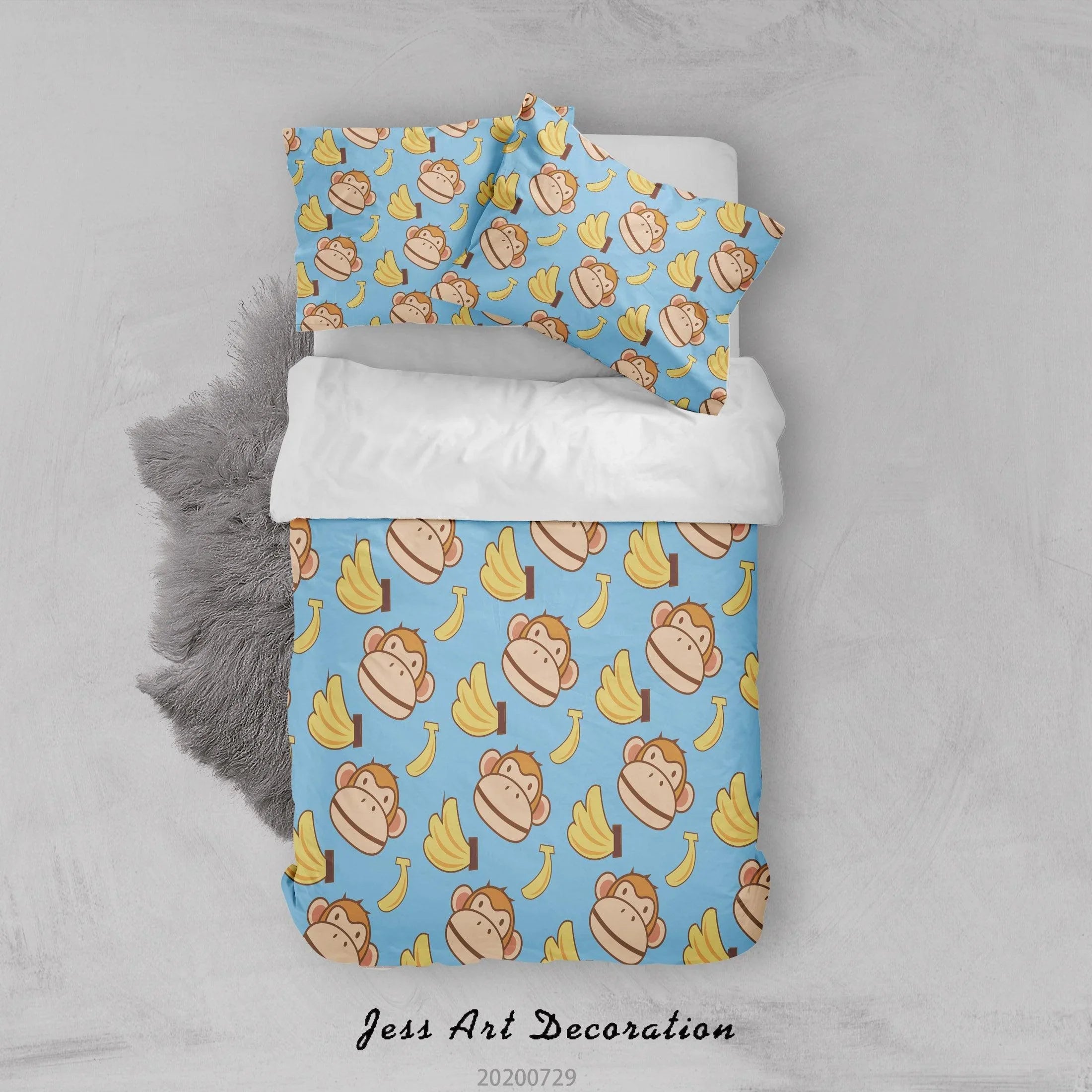 3D Blue Monkey Banana Quilt Cover Set Bedding Set Duvet Cover Pillowcases LXL 109- Jess Art Decoration