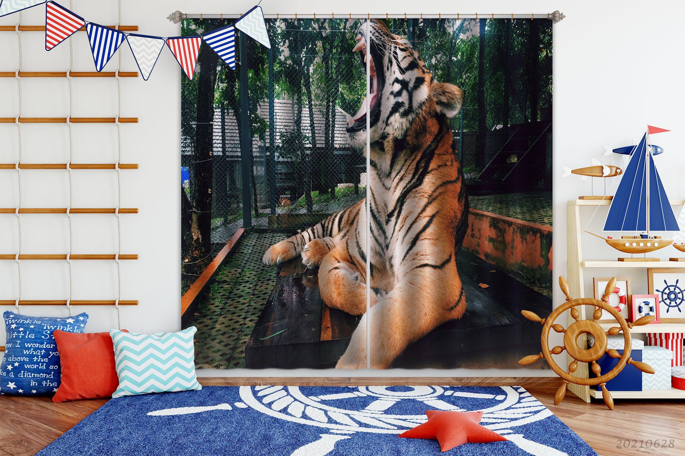 3D Wild Animal Tiger Zoo Curtains and Drapes LQH 21- Jess Art Decoration