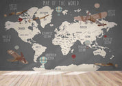 3D Gray World Map Airplane Wall Mural Wallpaper LQH 282- Jess Art Decoration