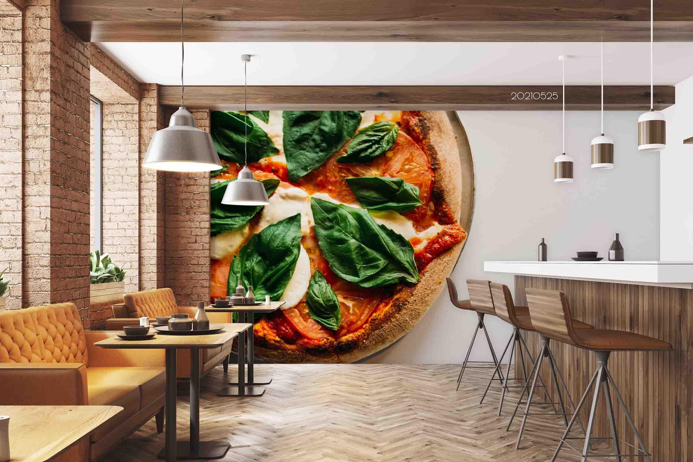 3D White Walls Huge Pizza Green Leaves Wall Mural Wallpaper SWW13- Jess Art Decoration