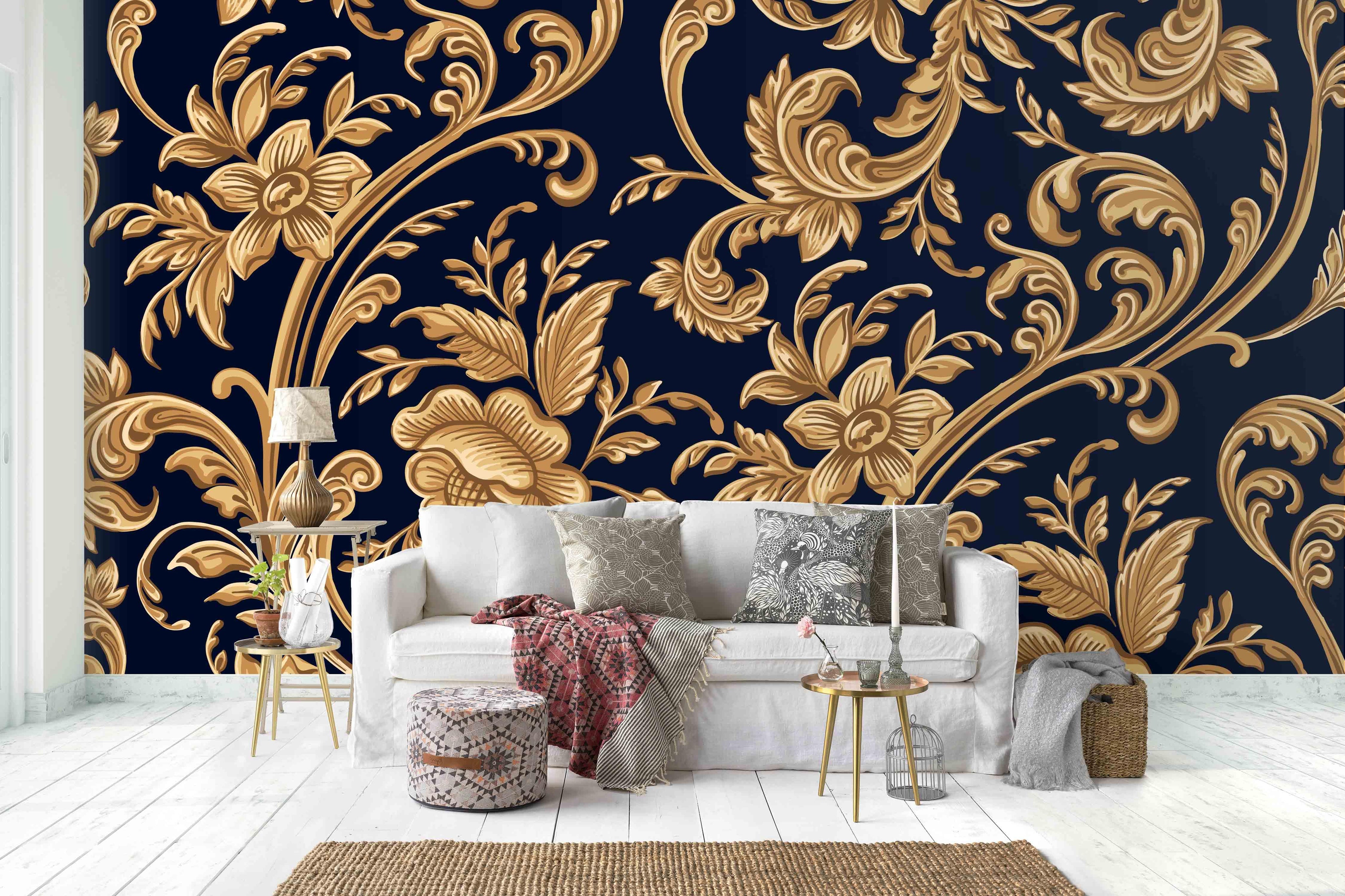 3D Gold Flower Pattern Wall Mural Wallpaper 15- Jess Art Decoration
