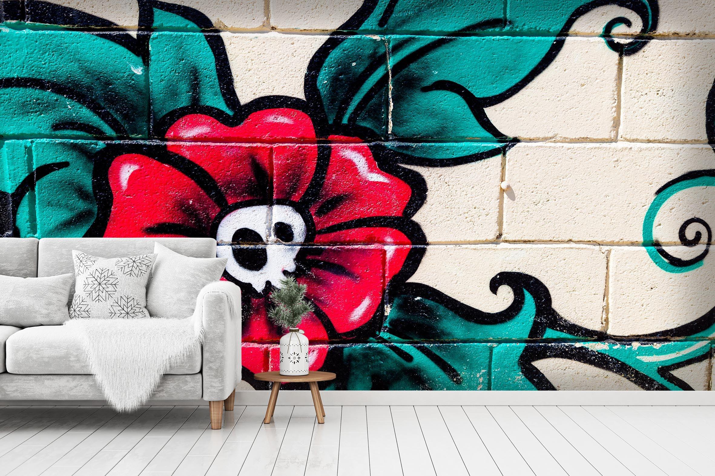 3D Red Floral Brick Graffiti Wall Mural Wallpaper 20- Jess Art Decoration