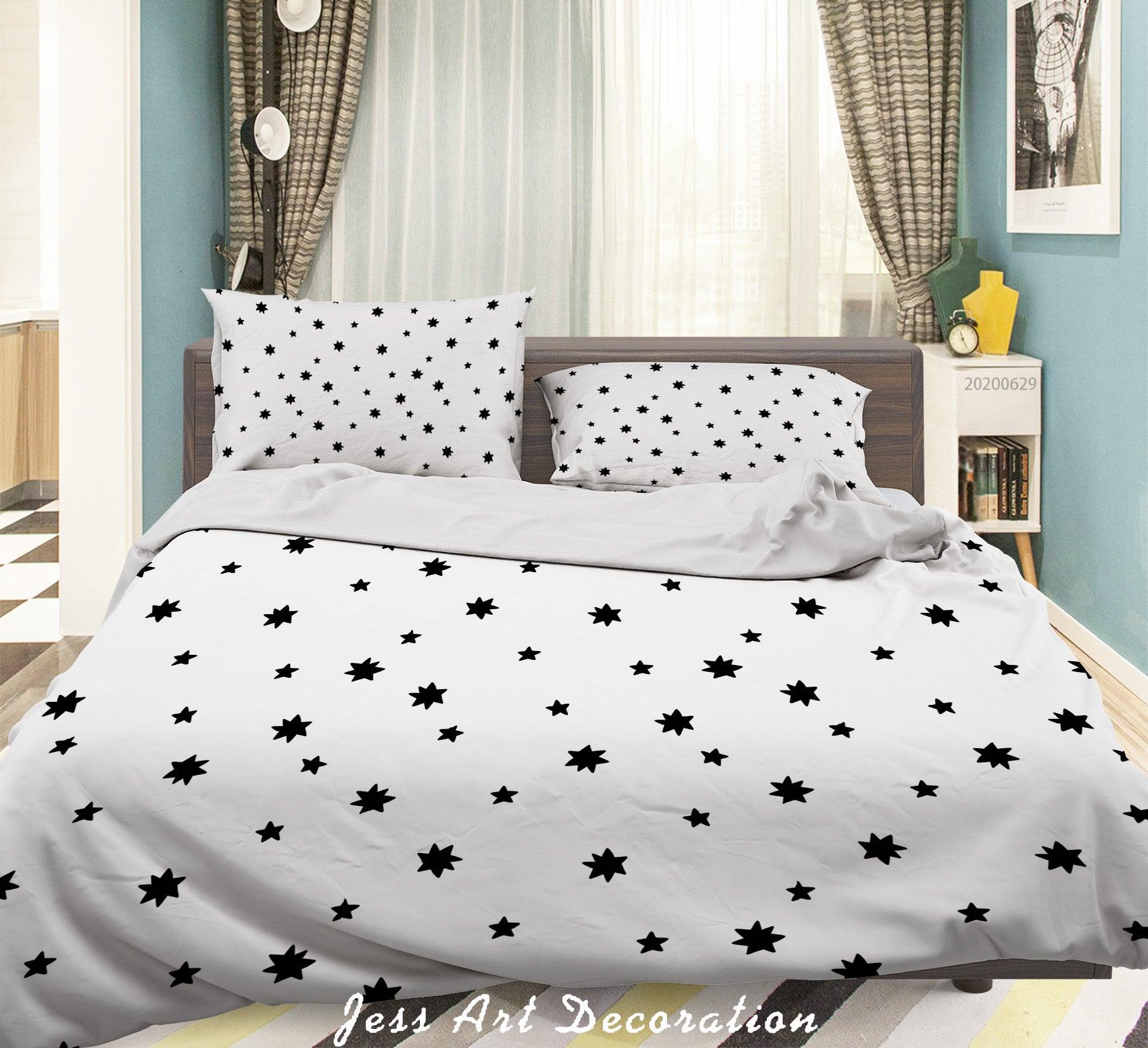 3D White Black Star Quilt Cover Set Bedding Set Duvet Cover Pillowcases SF75- Jess Art Decoration