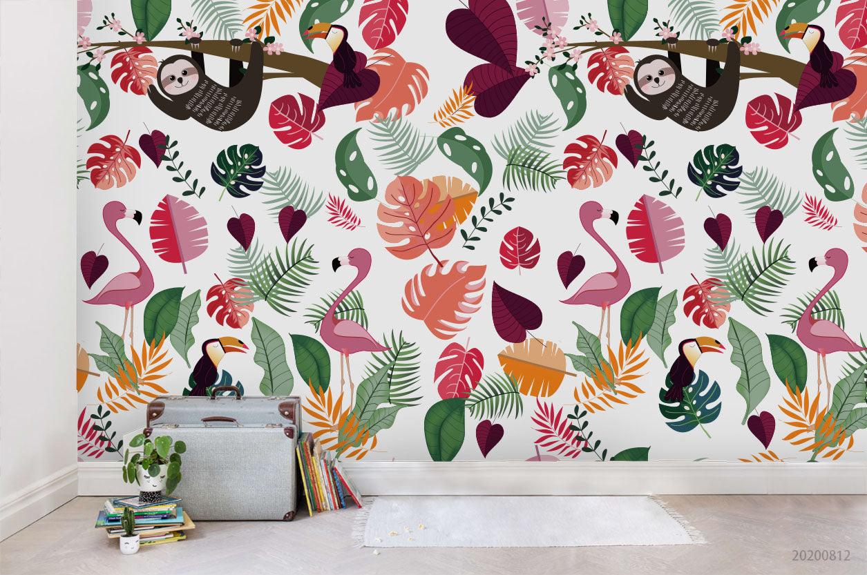 3D Hand Sketching Colorful Animal Floral Leaves Plant Wall Mural Wallpaper LXL 1069- Jess Art Decoration