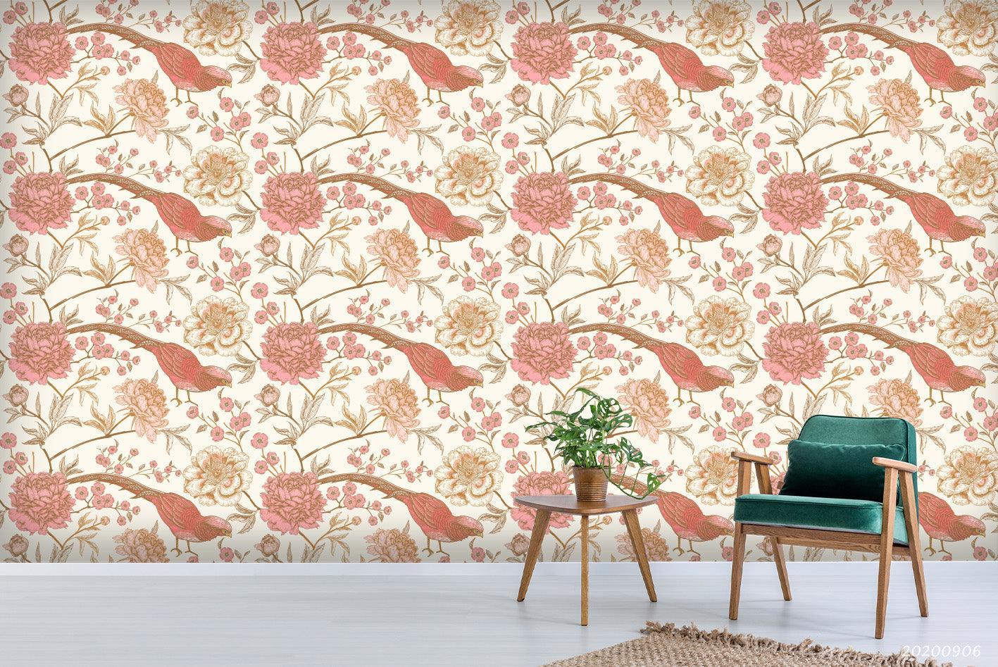 Vinatge Pink Floral Leaves Plant Pattern Wall Mural Wallpaper LXL- Jess Art Decoration