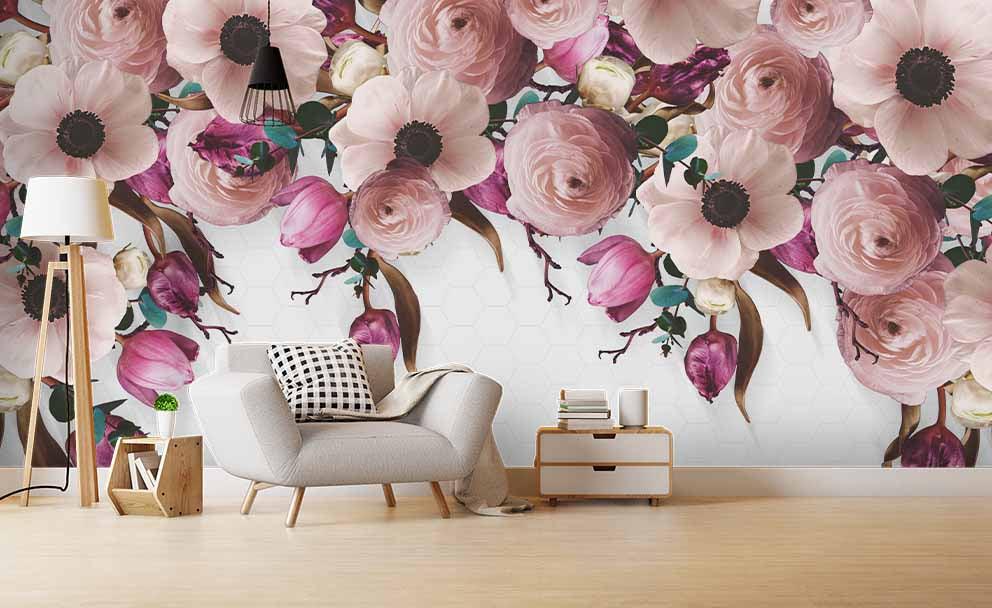 3D Watercolor Pink Floral Wall Mural Wallpaper 225- Jess Art Decoration