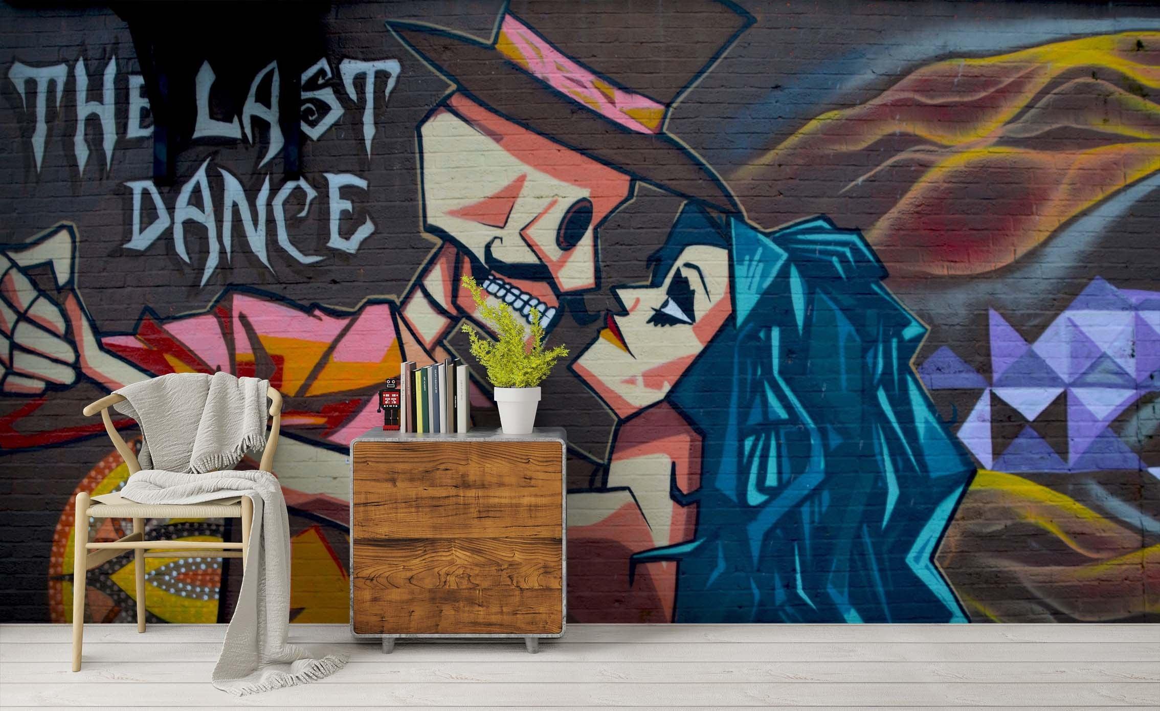 3D Dark Brick Wall Kerbside Graffiti Art Dance Wall Mural Wallpaper ZY D23- Jess Art Decoration