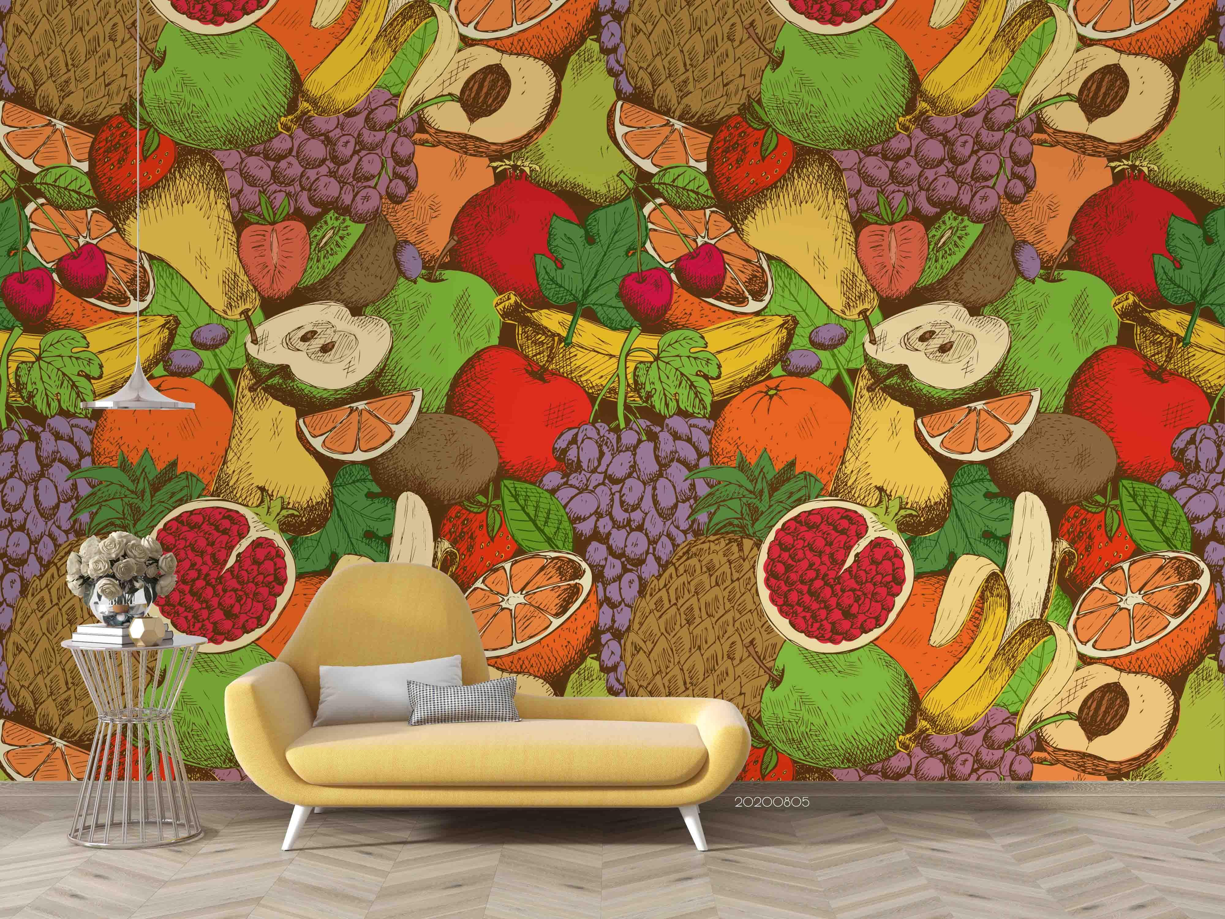 3D Fruits Pomegranate Grapes Banana Pineapple Wall Mural Wallpaper SF 08- Jess Art Decoration