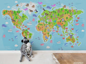 3D Blue World Map Kids Wall Mural Wallpaper LQH 150- Jess Art Decoration