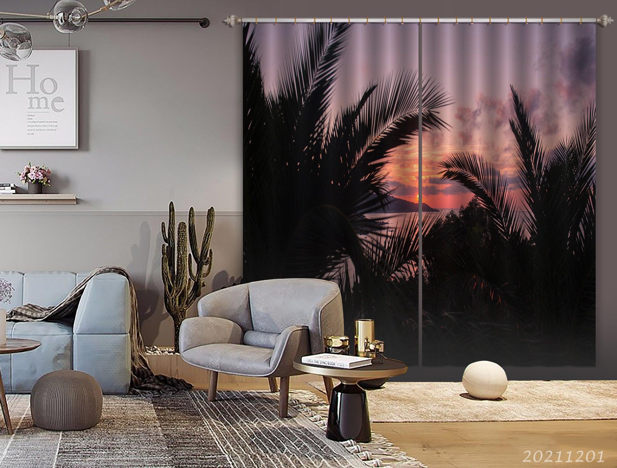 3D Tropical Plant Leaf Sunset Landscape Curtains and Drapes LLL 310- Jess Art Decoration