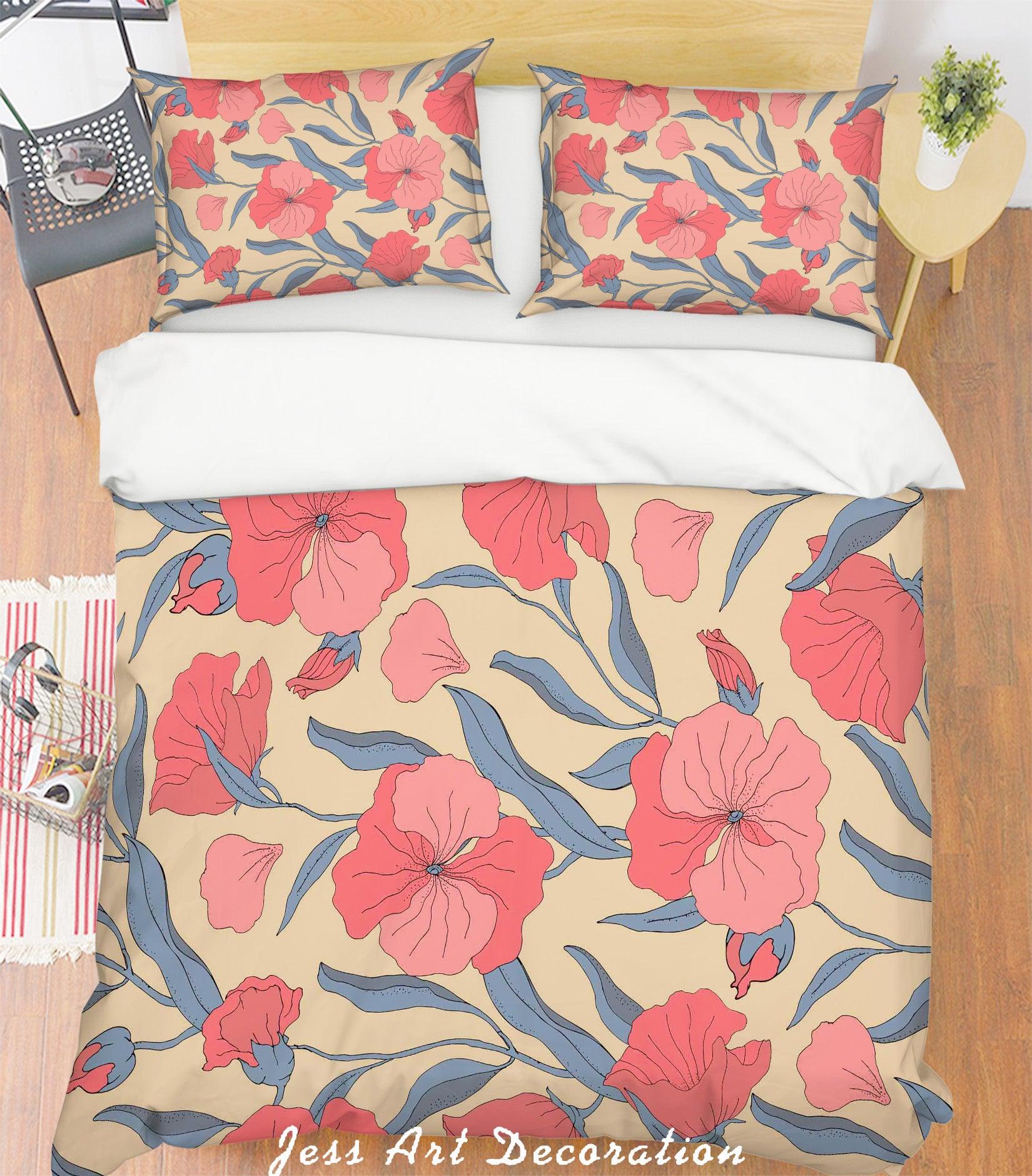 3D Watercolor Pink Floral Quilt Cover Set Bedding Set Pillowcases 06- Jess Art Decoration
