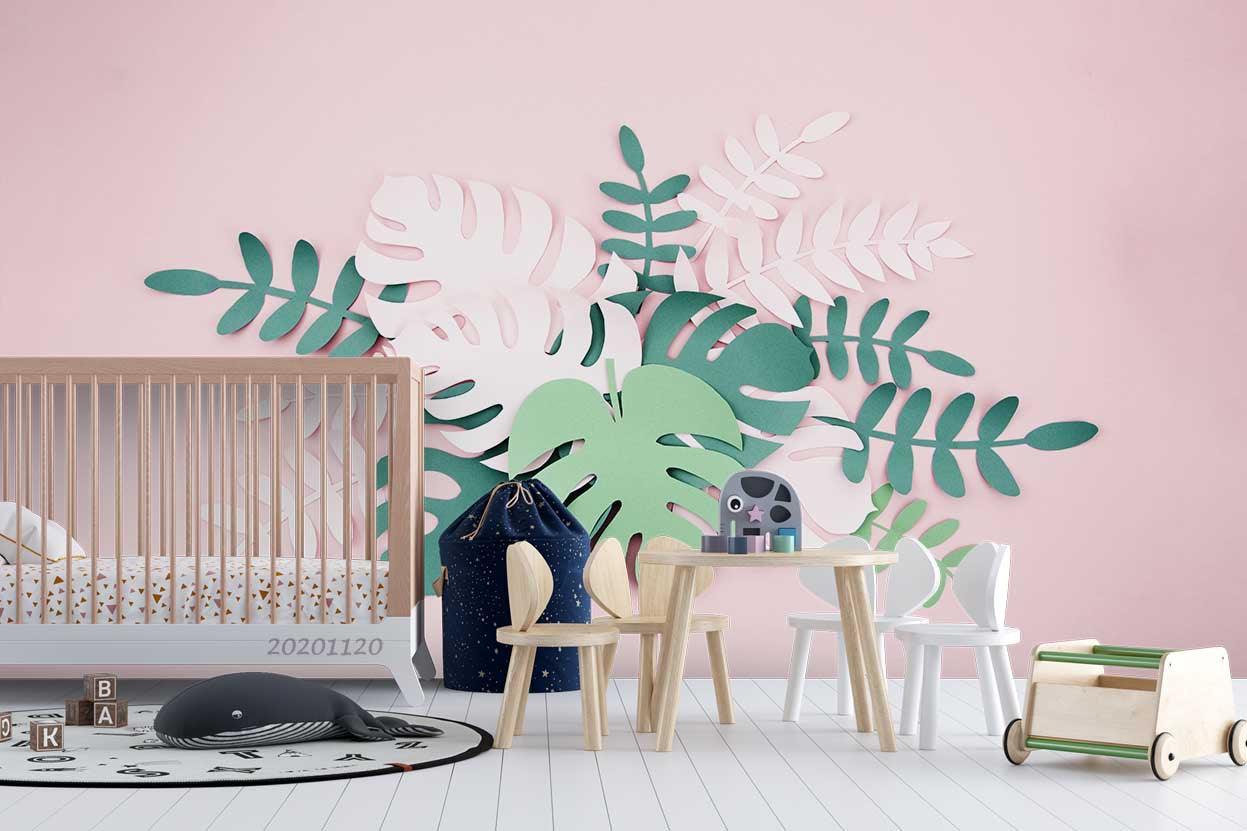 3D Hand Drawn Tropical Leaf Pink Wall Mural Wallpaper LQH 298- Jess Art Decoration
