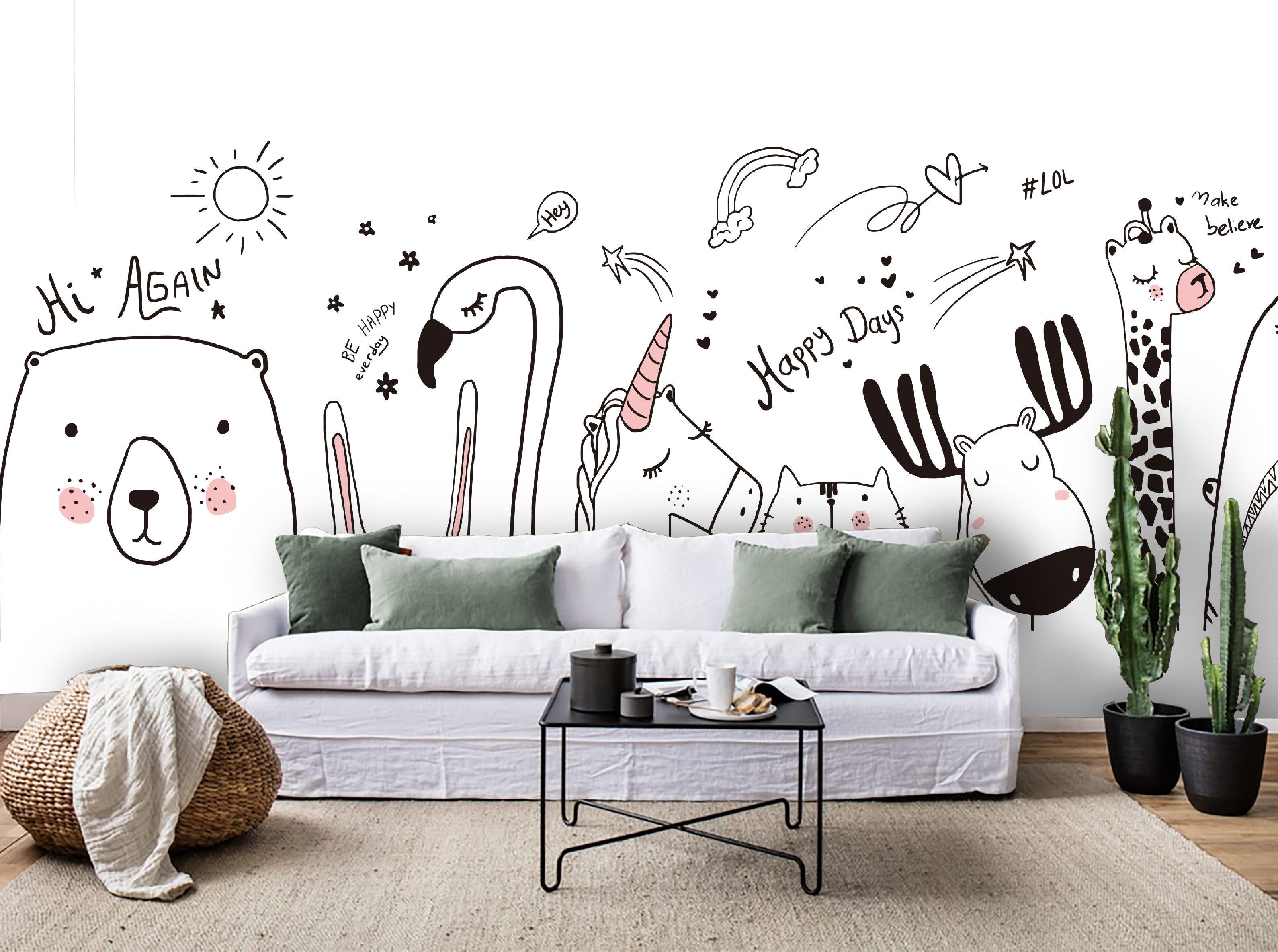 3D White Background Simple Pen Animal Wall Mural Wallpaper 56- Jess Art Decoration