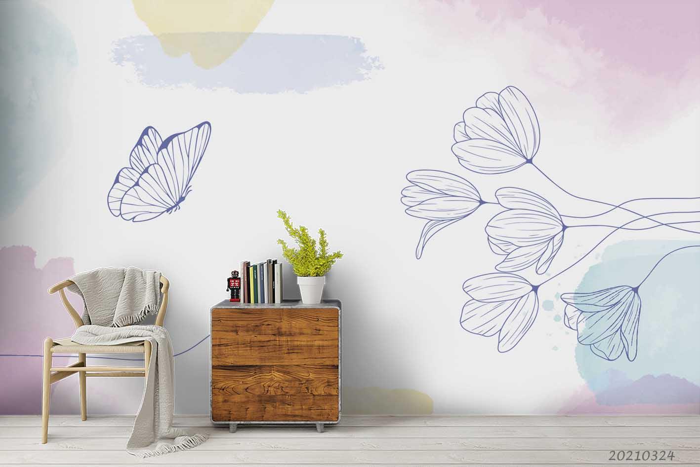 3D Watercolor Floral Butterfly Wall Mural Wallpaper LQH 15- Jess Art Decoration