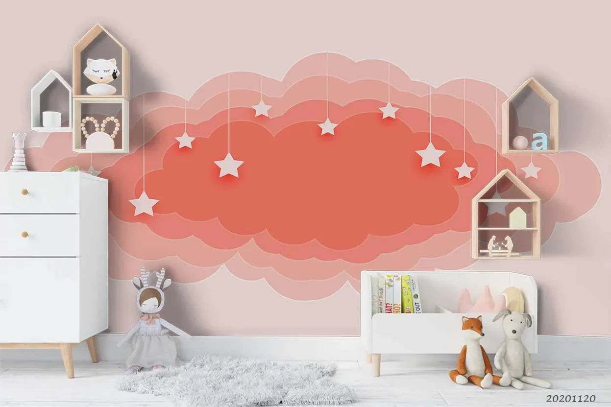3D Cartoon Pink Cloud Star Pattern Wall Mural Wallpaper LXL- Jess Art Decoration