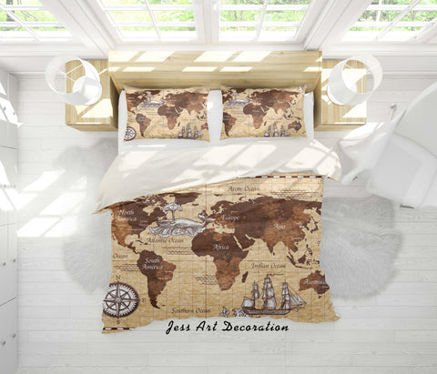 3D Retro World Map Quilt Cover Set Bedding Set Pillowcases 86- Jess Art Decoration