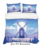 3D Blue Windmill Hill Trees Quilt Cover Set Bedding Set Pillowcases 17- Jess Art Decoration