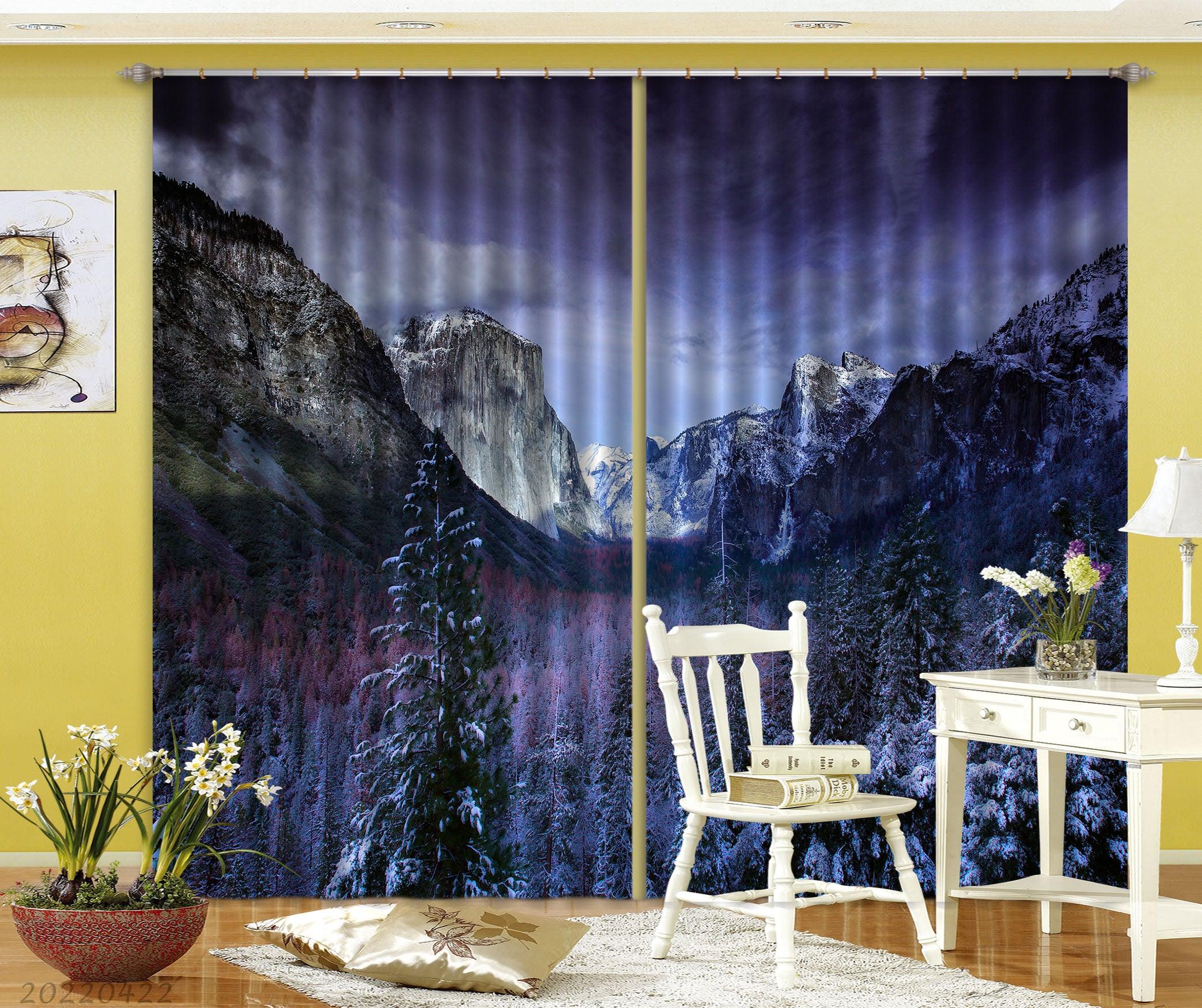 3D Landscape Peak Canyon Snow Plant Tree Curtains and Drapes GD 4252- Jess Art Decoration