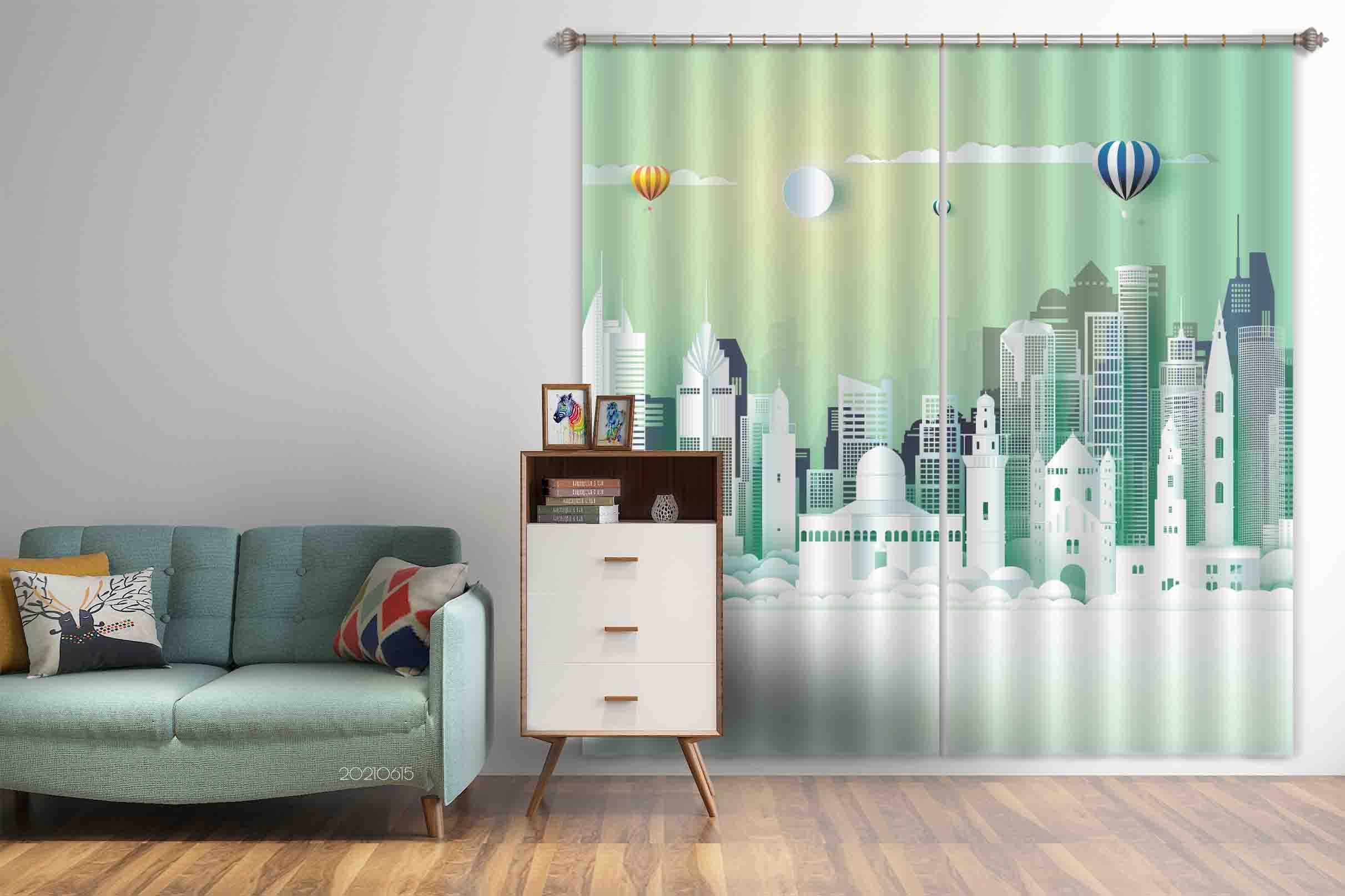 3D Abstract Architecture City Hot Air Balloon Curtains and Drapes LLL 433- Jess Art Decoration