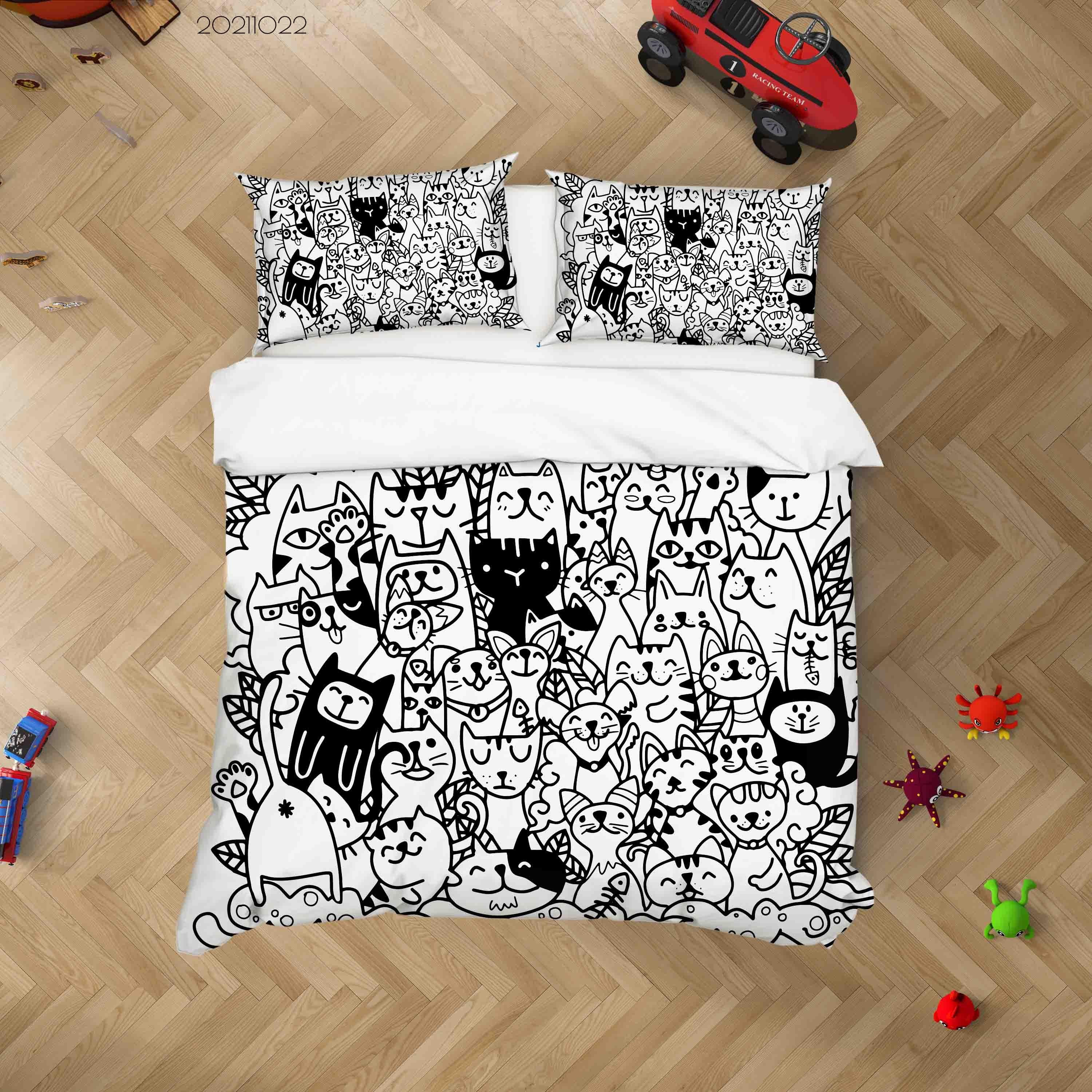 3D Abstract Grey Cat Graffiti Quilt Cover Set Bedding Set Duvet Cover Pillowcases 37- Jess Art Decoration