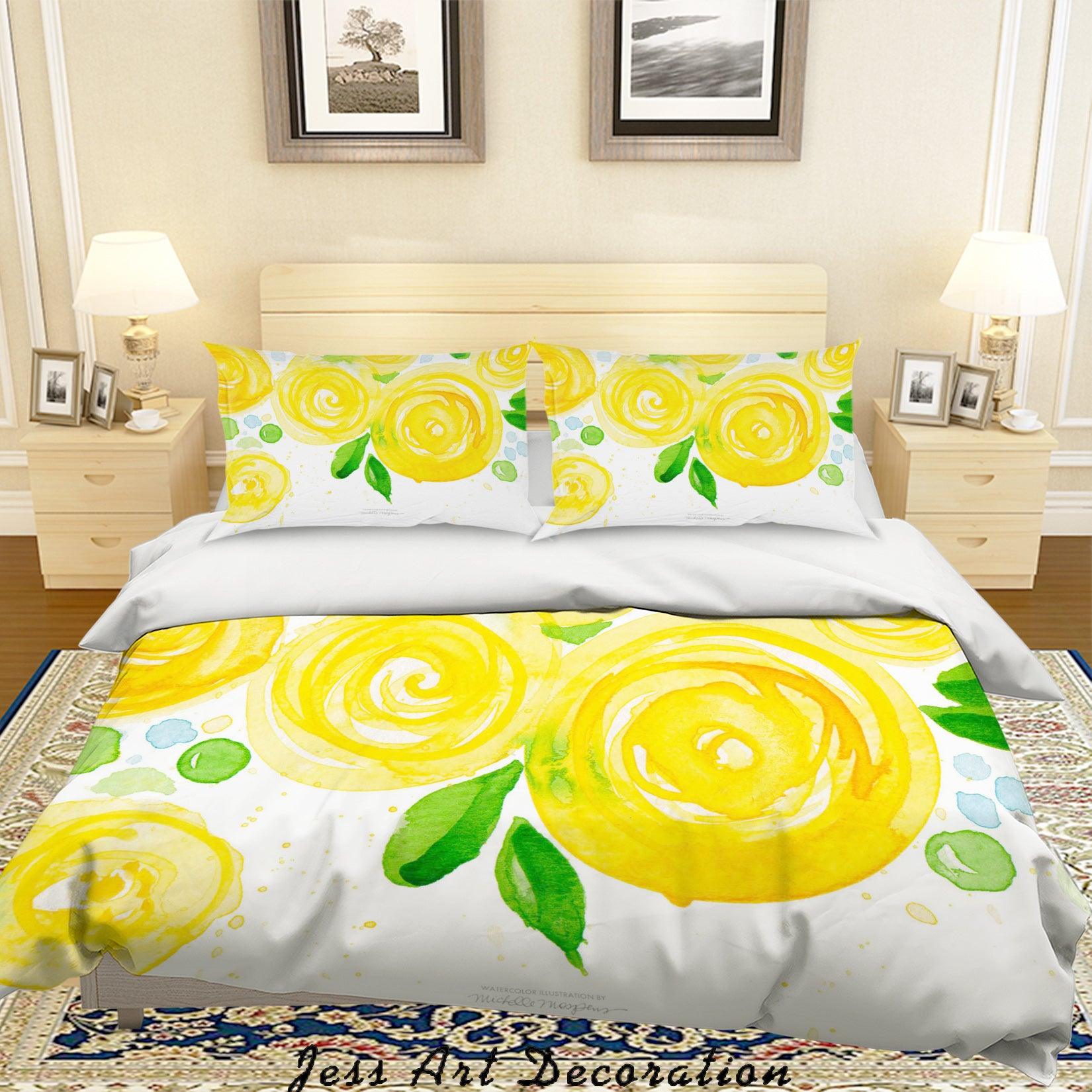 3D Yellow Watercolor Flora Quilt Cover Set Bedding Set Pillowcases 36- Jess Art Decoration
