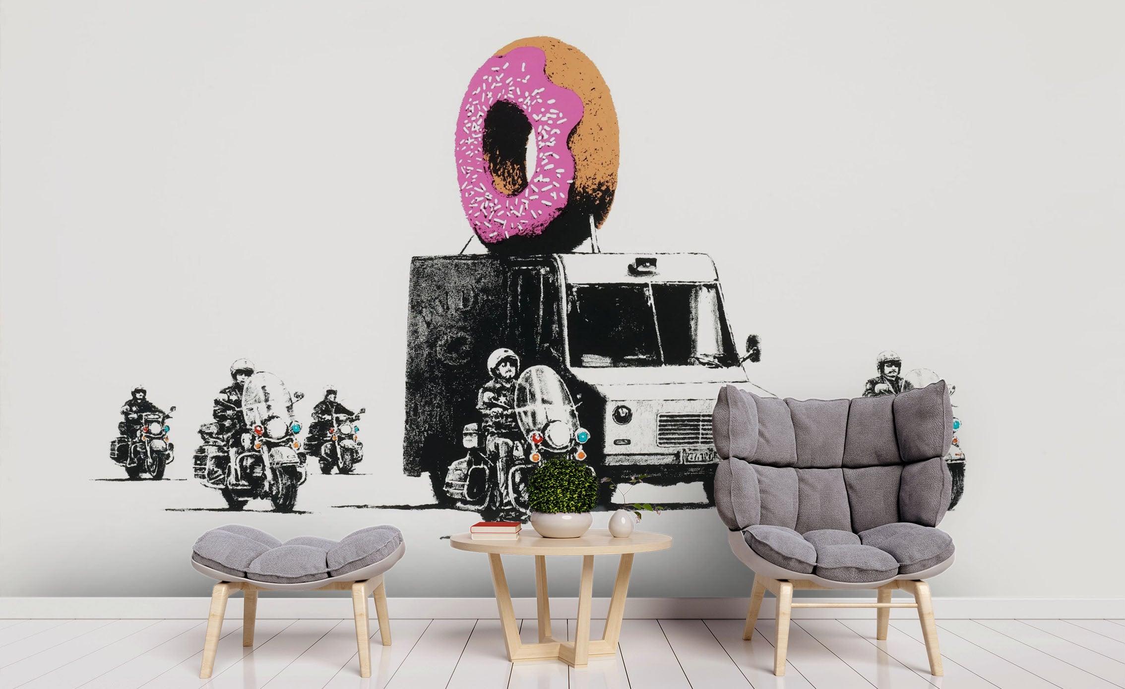 3D Banksy Truck Motorcycle Doughnut Wall Mural Wallpaper SF28- Jess Art Decoration