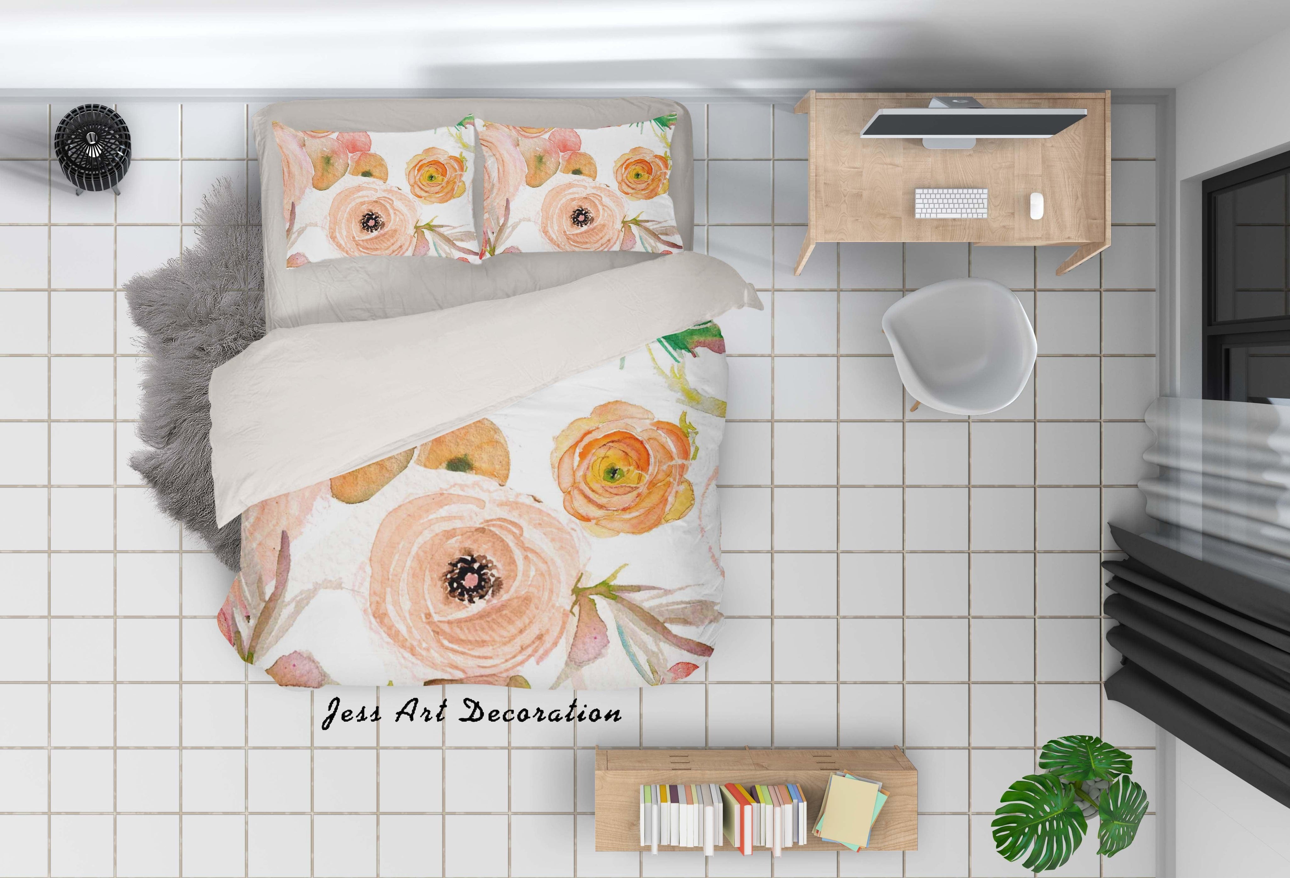 3D Watercolor Orange Floral Quilt Cover Set Bedding Set Pillowcases 23- Jess Art Decoration