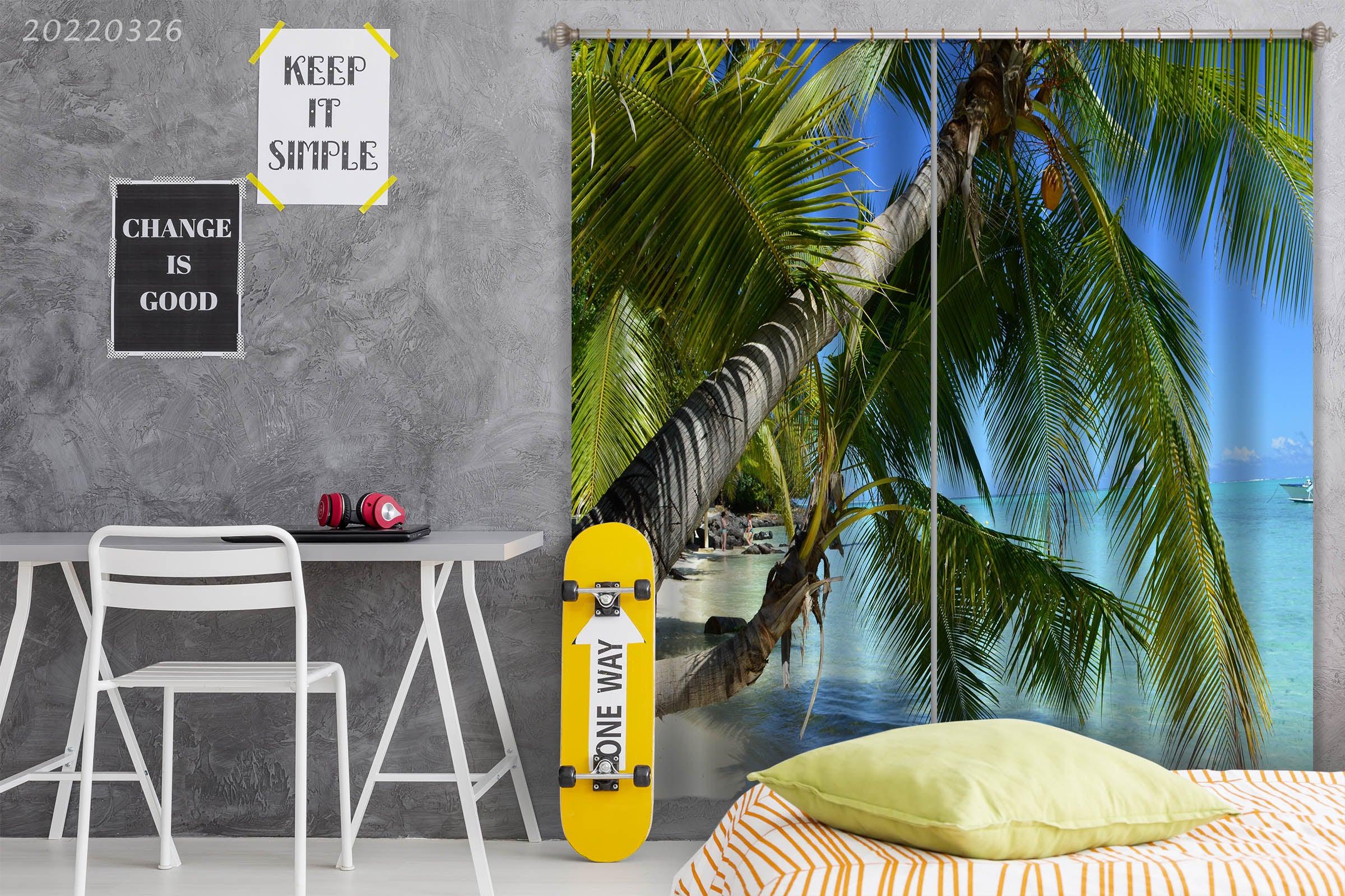 3D Coconut Tree Sea Beach Skyline Scenery Curtains and Drapes GD 3040- Jess Art Decoration