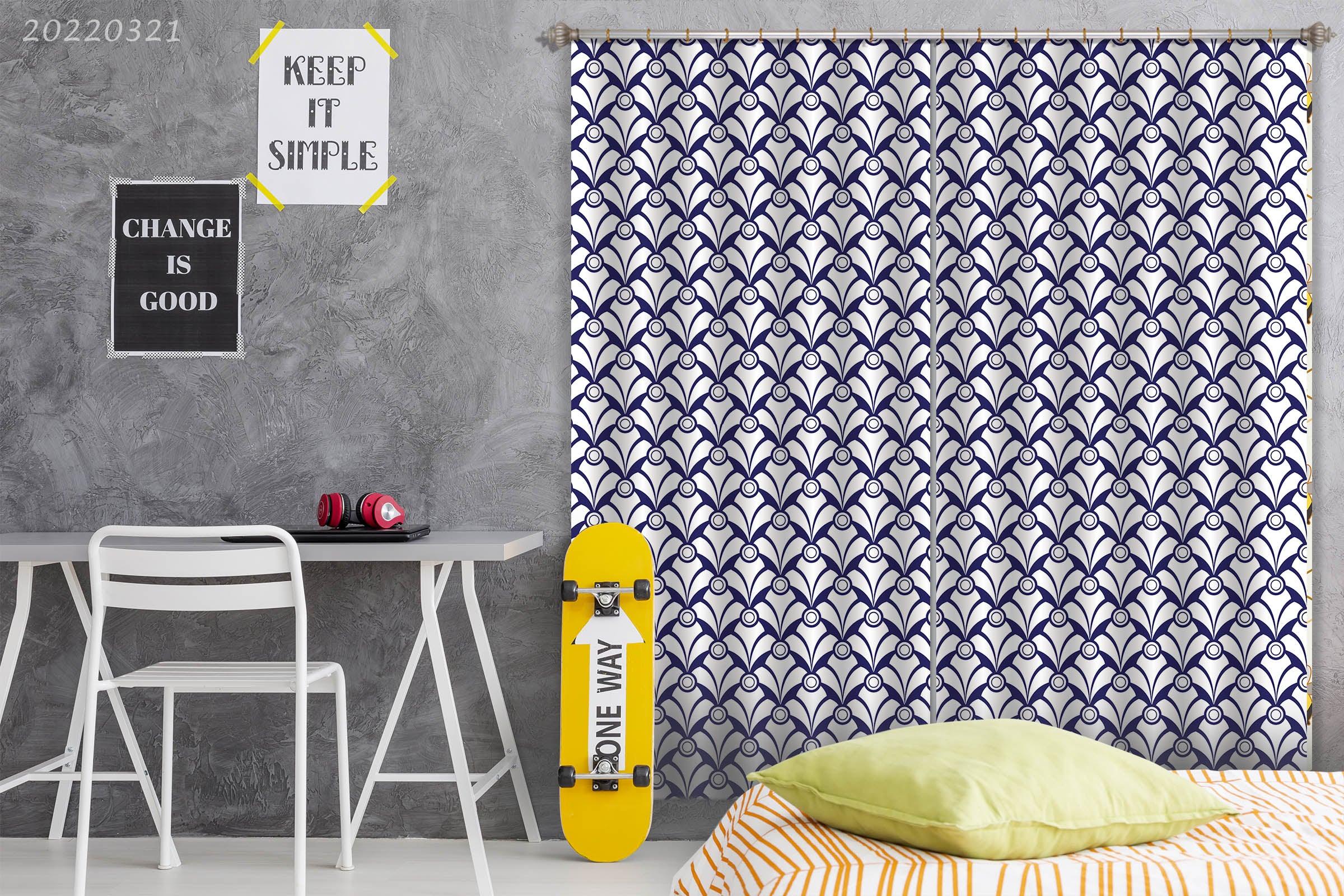 3D Abstract Blue Pattern Curtains and Drapes GD 3163- Jess Art Decoration