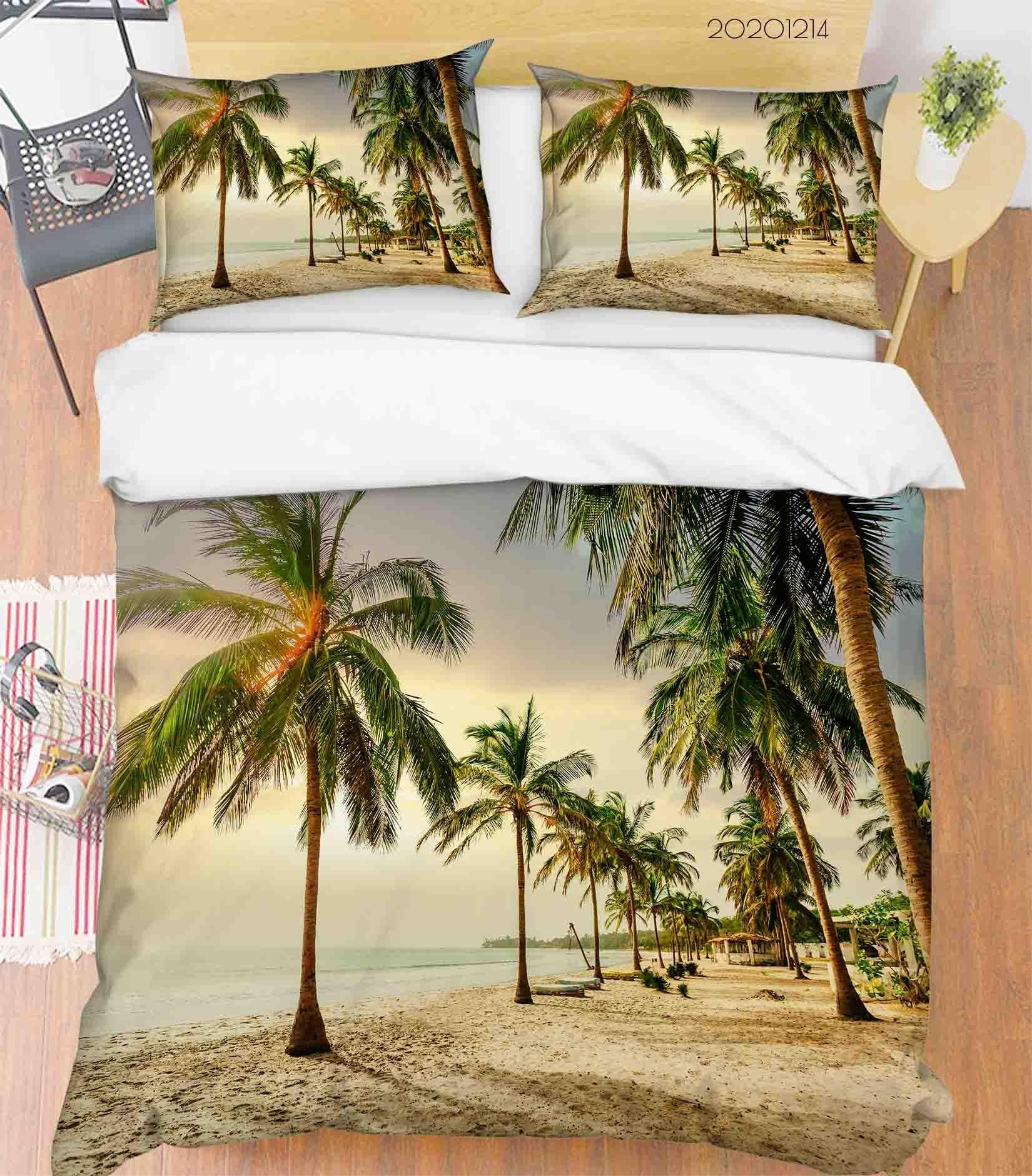 3D Landscape Beach Palm Tree Plant Quilt Cover Set Bedding Set Duvet Cover Pillowcases LXL- Jess Art Decoration