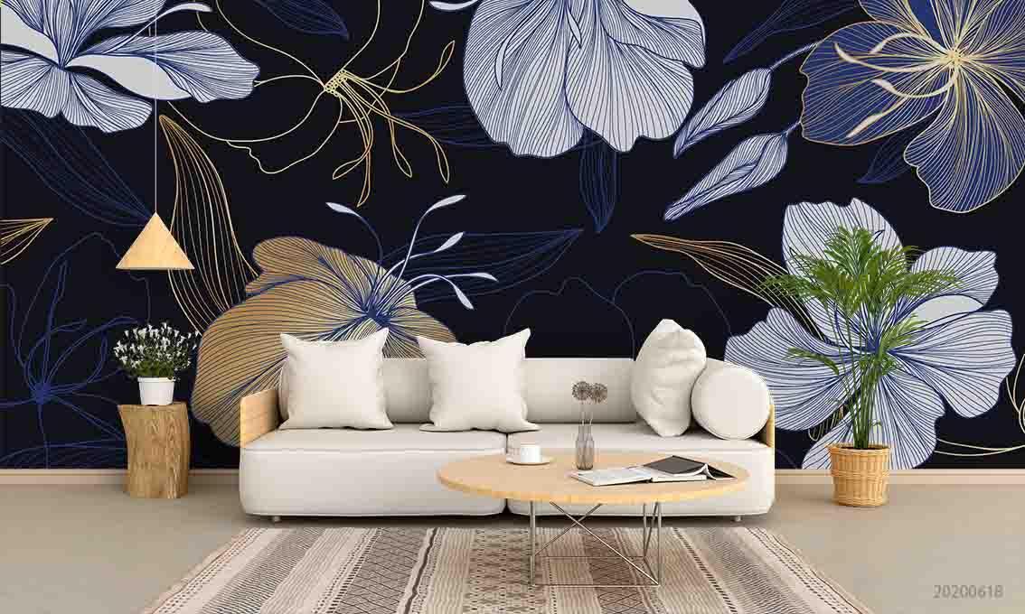3D Retro Blue Floral Wall Mural Wallpaper A150 LQH- Jess Art Decoration