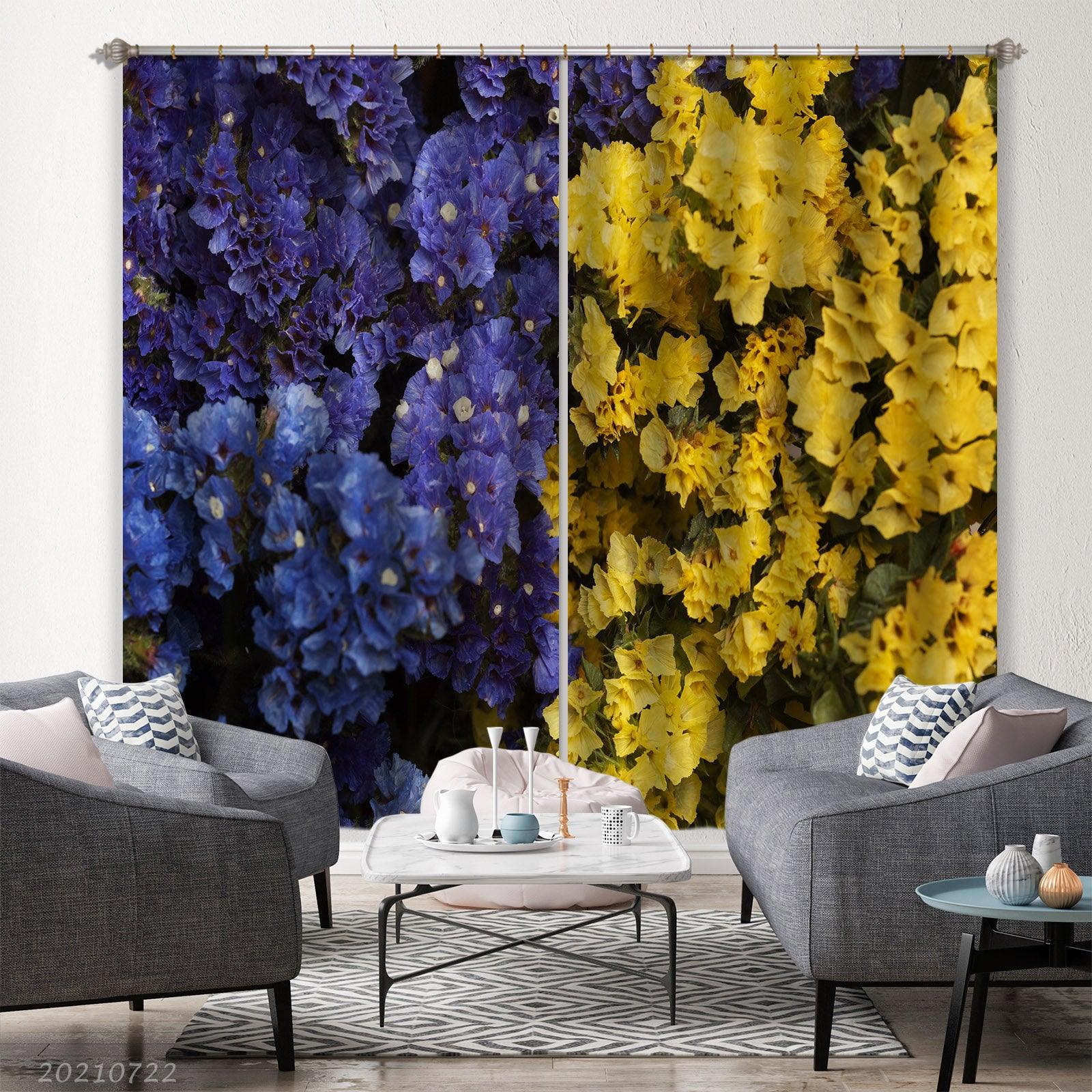 3D Yellow Blue Floral Curtains and Drapes LQH 139- Jess Art Decoration