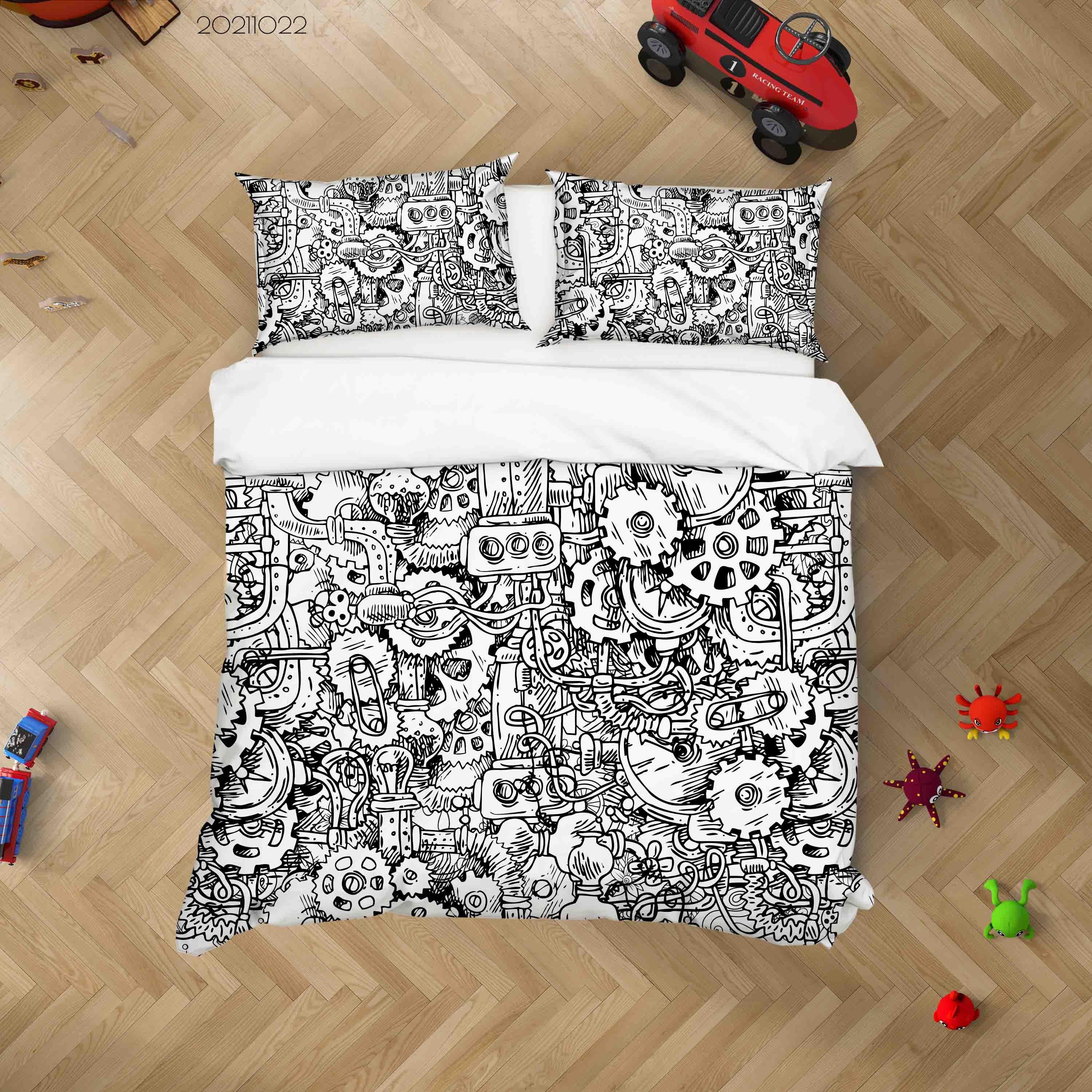 3D Abstract Gear Texture Graffiti Quilt Cover Set Bedding Set Duvet Cover Pillowcases 5- Jess Art Decoration