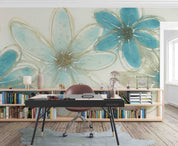 3D Teal Floral Watercolor Wall Mural Wallpaper GD 2667- Jess Art Decoration