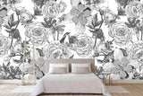 3D black white flowers wall mural  Wallpaper 2- Jess Art Decoration