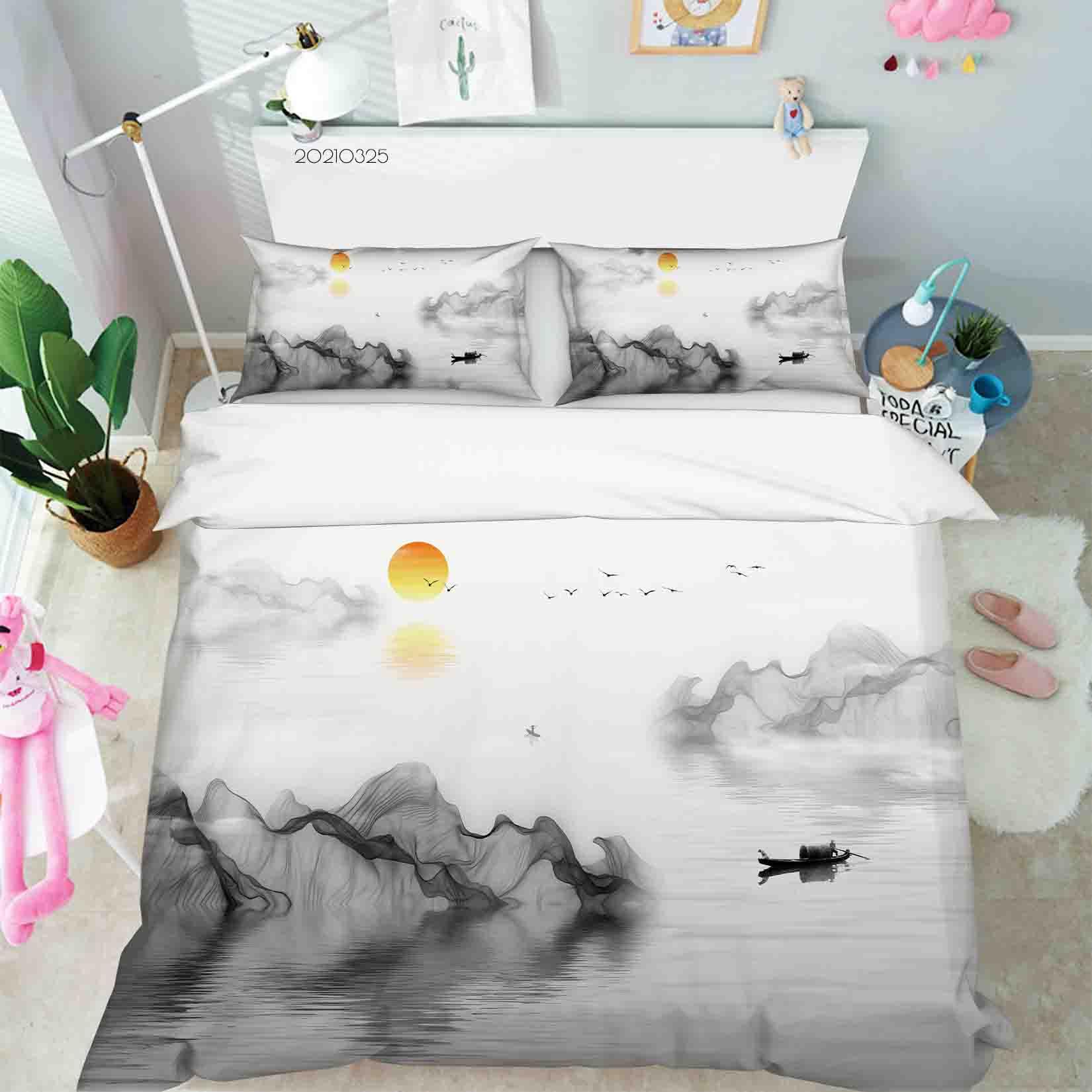 3D Chinese Landscape Painting Quilt Cover Set Bedding Set Duvet Cover Pillowcases 237- Jess Art Decoration