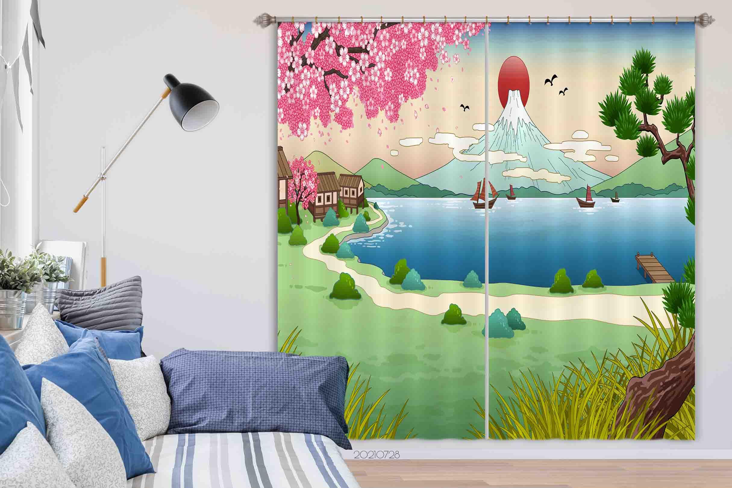 3D Japan Mount Fuji Landscape Curtains and Drapes LQH 75- Jess Art Decoration