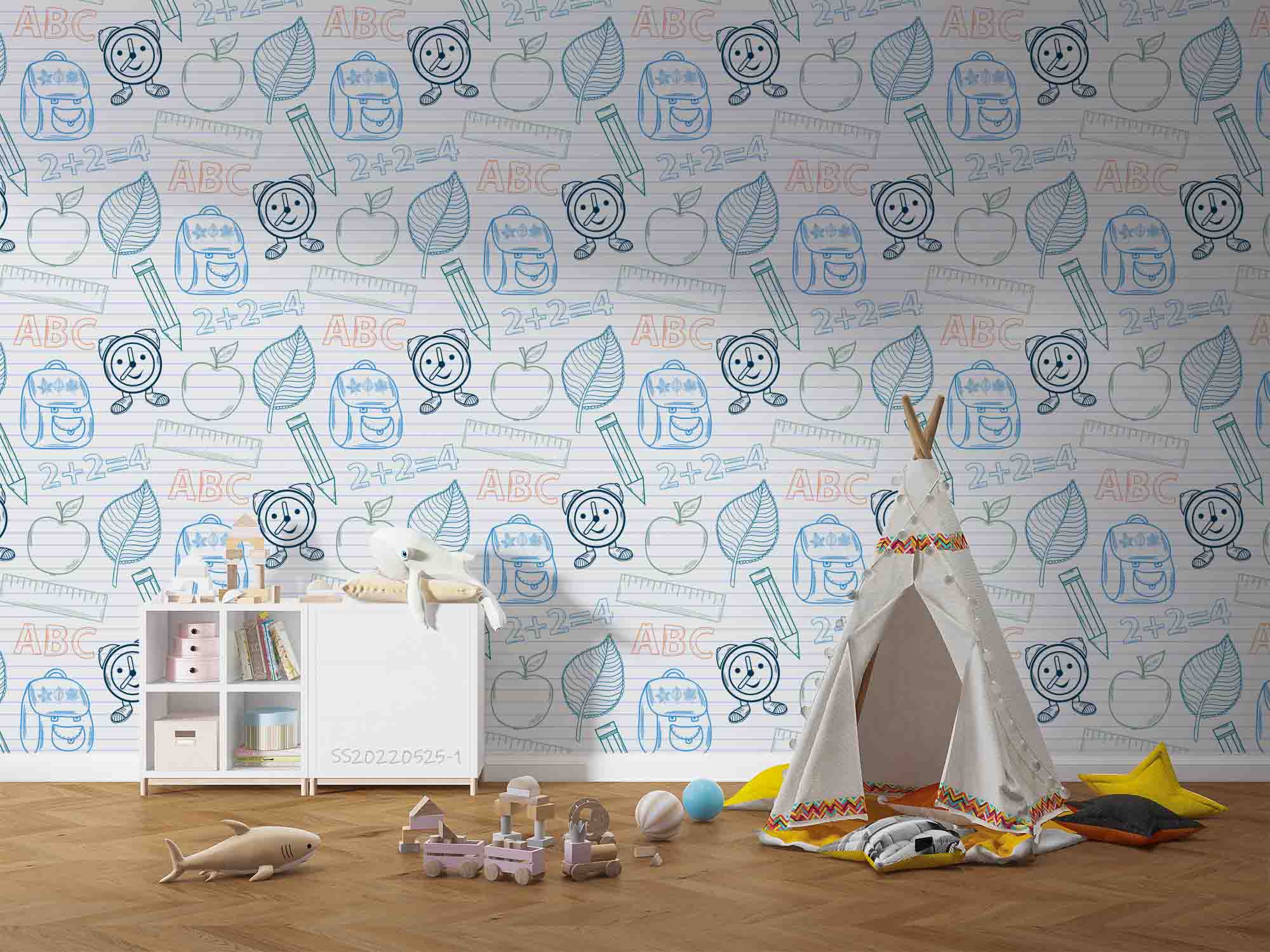 3D School Supplies Apple Leaf Pattern Wall Mural Wallpaper GD 4855- Jess Art Decoration